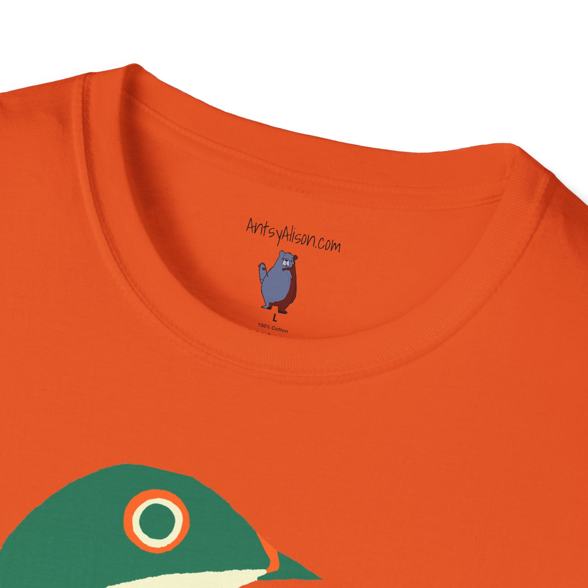 Green and Orange Moon Bird Graphic Art Tee - 100% Cotton T-Shirt