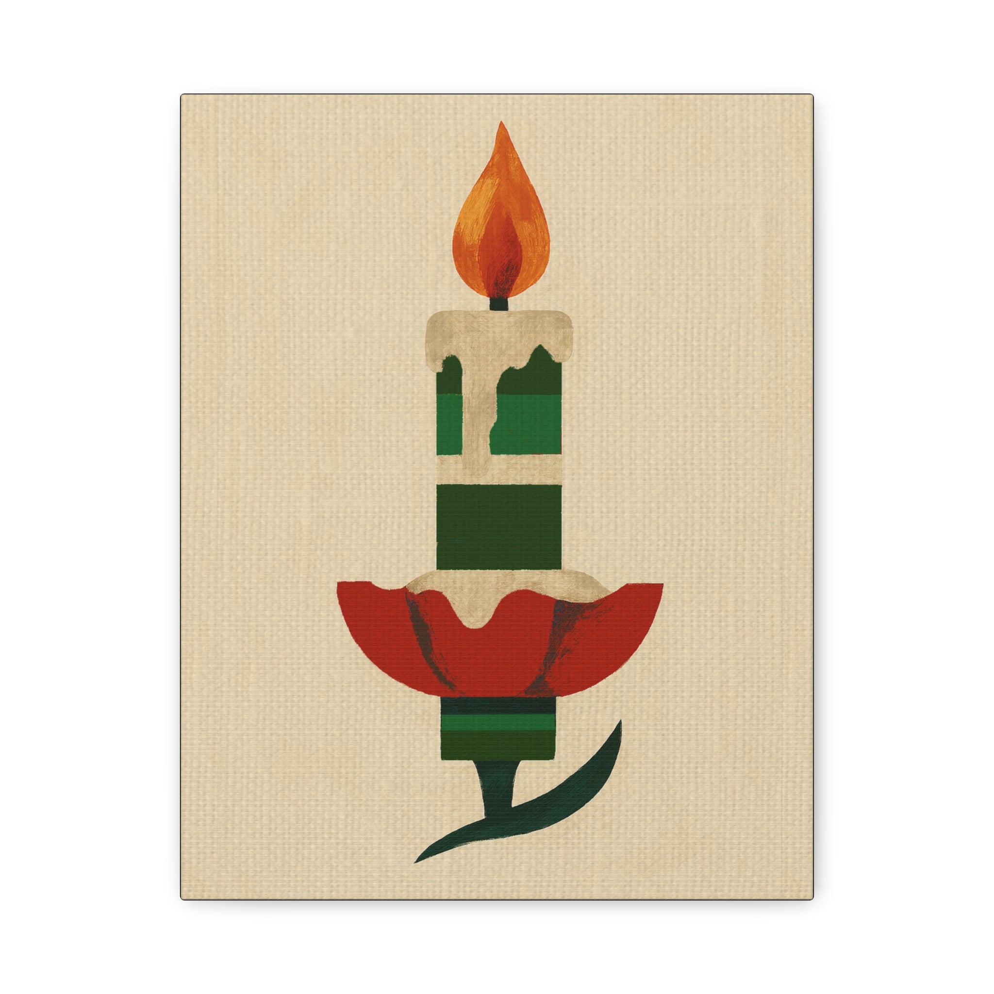 Midwest Mod Seasonal Christmas Art Print -Vintage Clip-On Candle Ornament - Matte Canvas, Stretched, 1.25"