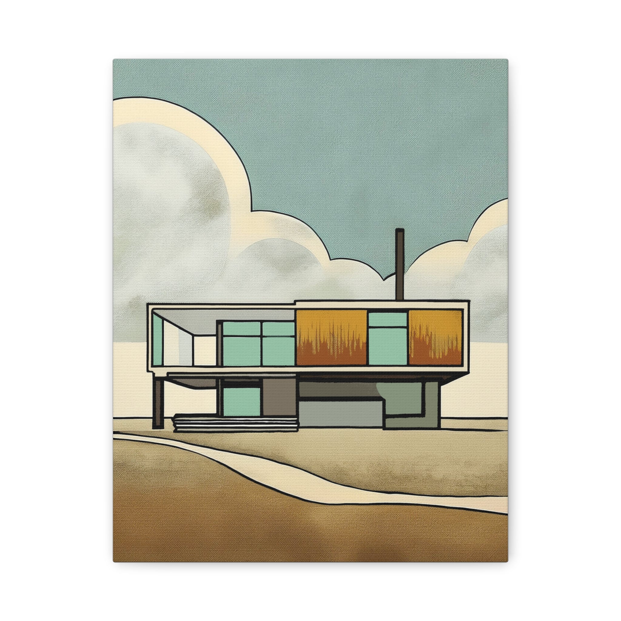 Mid Century Modern House on the Prairie - Matte Canvas, Stretched, 1.25"