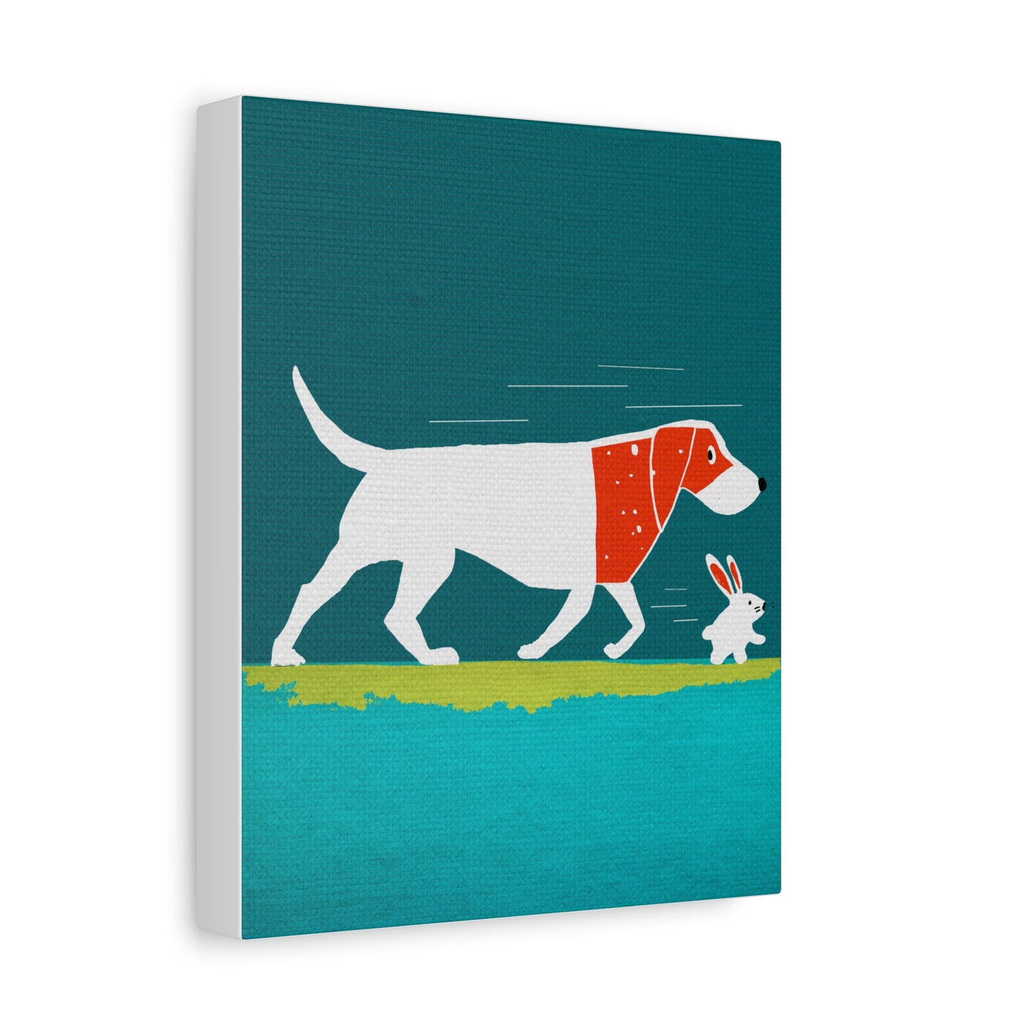 Midwest Mod Dog and Rabbit Run Art Print  - Matte Canvas, Stretched, 1.25"