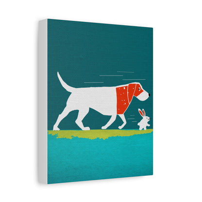 Midwest Mod Dog and Rabbit Run Art Print  - Matte Canvas, Stretched, 1.25"