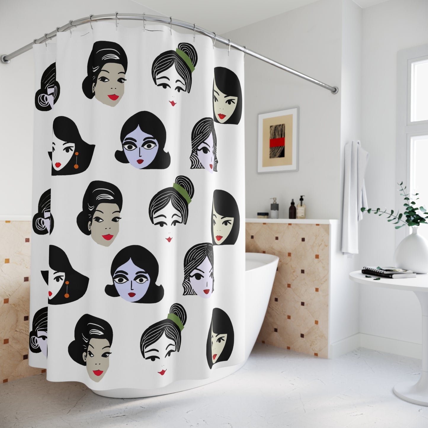 Mod MCM Inspired Hair Style Hairdo Graphic Shower Curtain No. 2