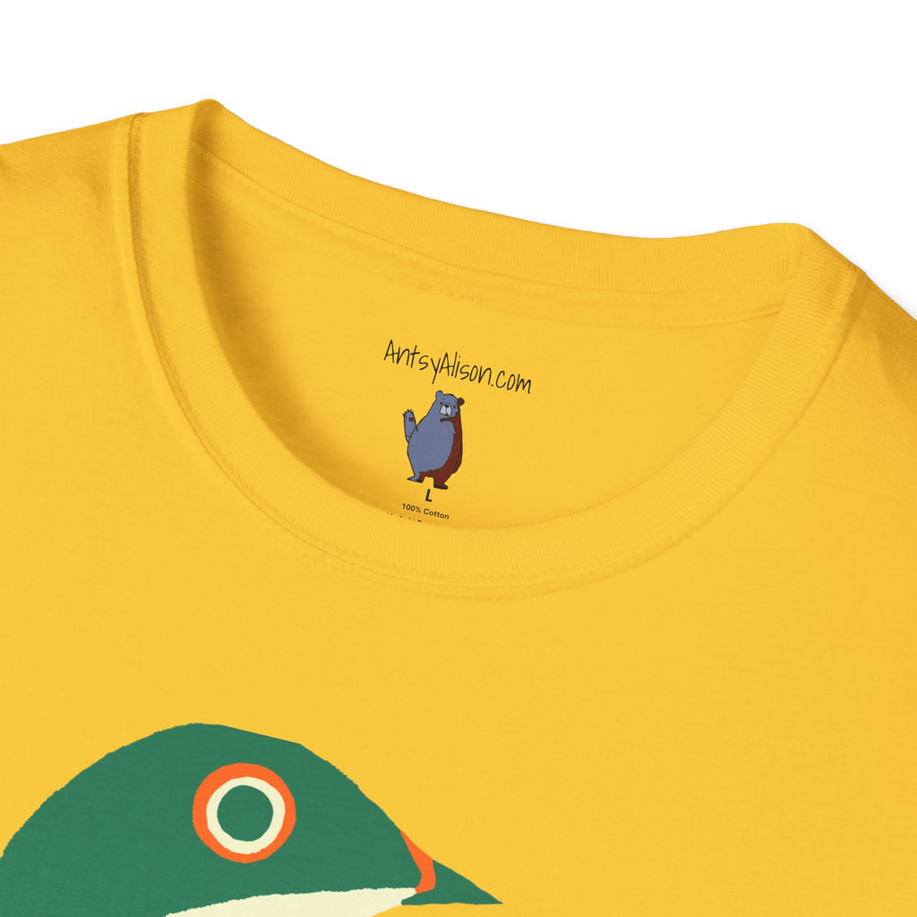 Green and Orange Moon Bird Graphic Art Tee - 100% Cotton T-Shirt