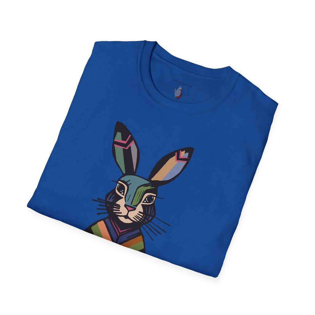 Striped Standing Bunny Rabbit - 100% Cotton T-Shirt