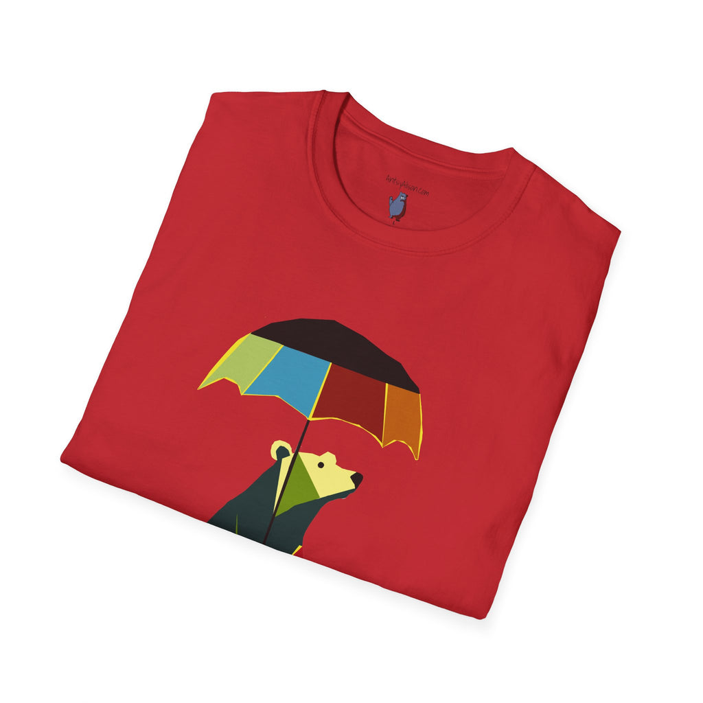 Modern Bear with Umbrella  - 100% Cotton T-Shirt
