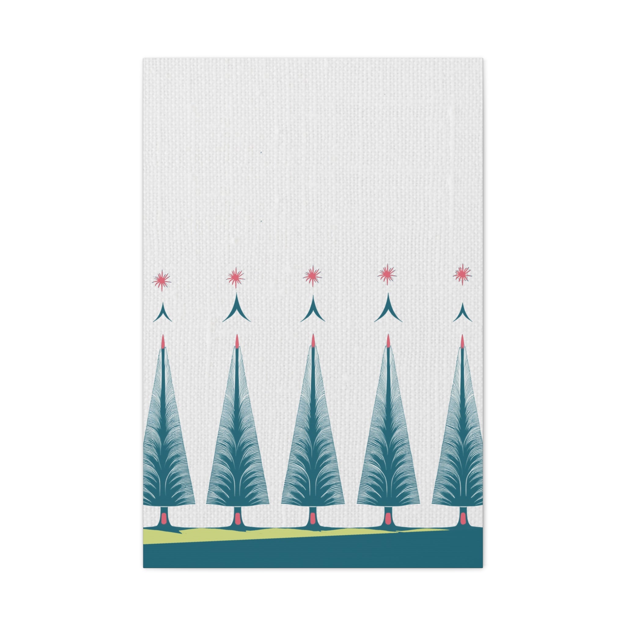 Midwest Mod Holiday Five Folk Trees Print- Matte Canvas, Stretched, 1.25", holiday decor, Christmas, Trees, Whimsical, Scandi, Folk