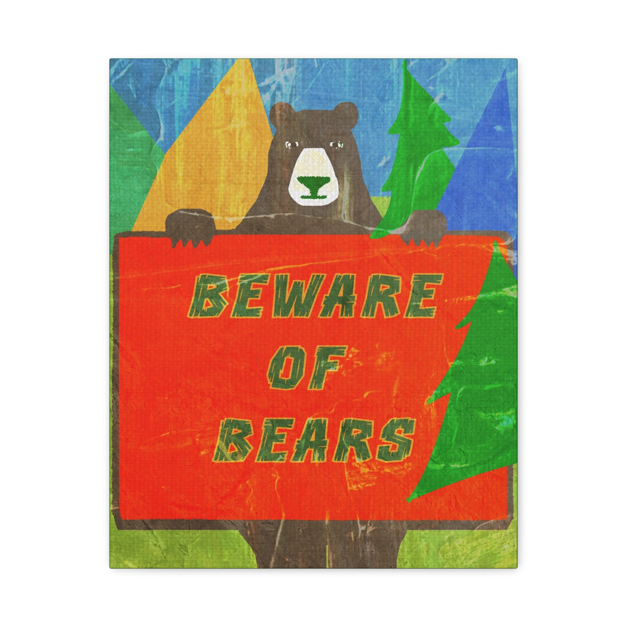 Midwest Modern Campy Beware of Bears Sign  Art Print - Matte Canvas, Stretched, 1.25" -  home decor, wall art, camp, cabin, cottage