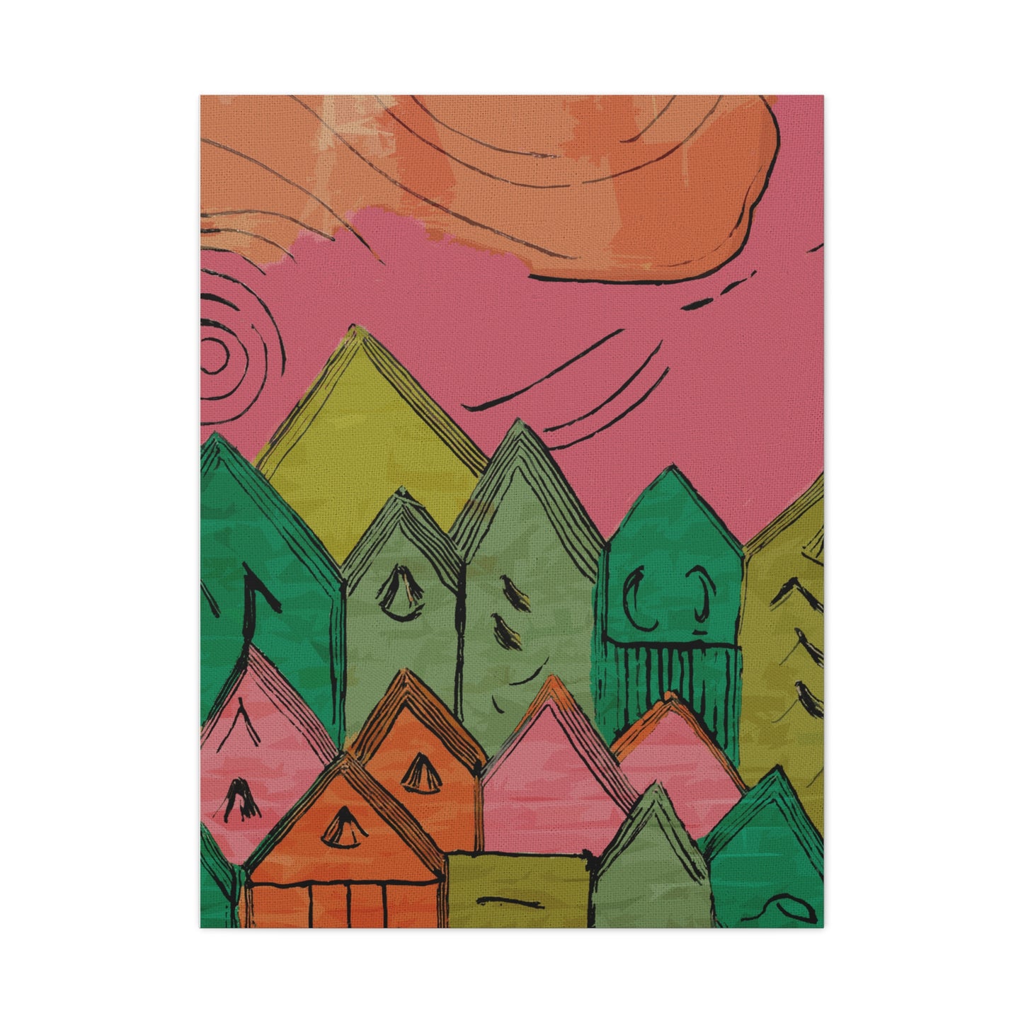 Little Pink Houses Modern Graphic Art Print - Matte Canvas, Stretched, 1.25"