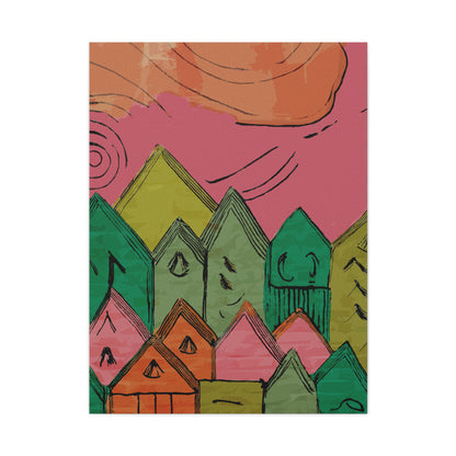 Little Pink Houses Modern Graphic Art Print - Matte Canvas, Stretched, 1.25"