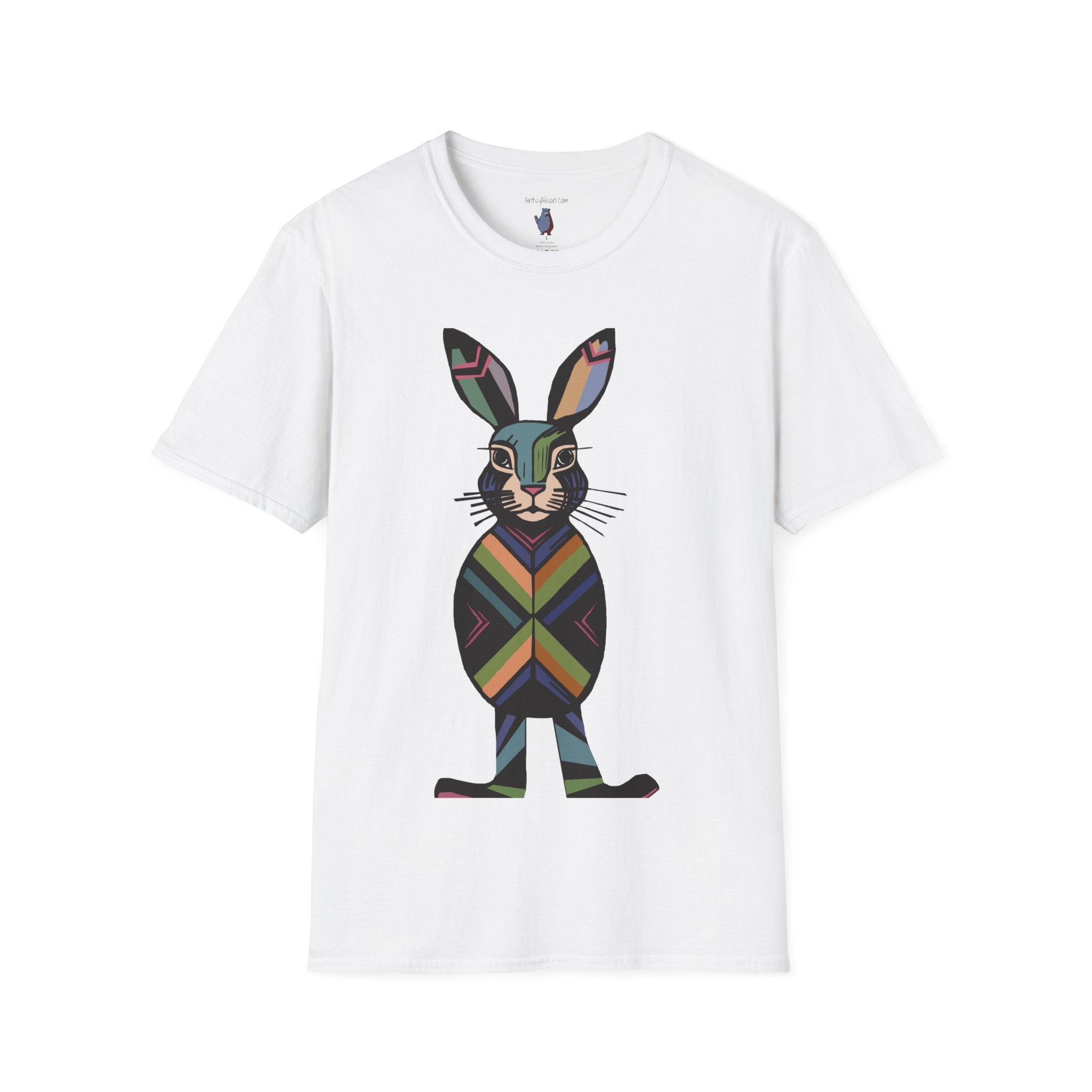 Striped Standing Bunny Rabbit - 100% Cotton T-Shirt