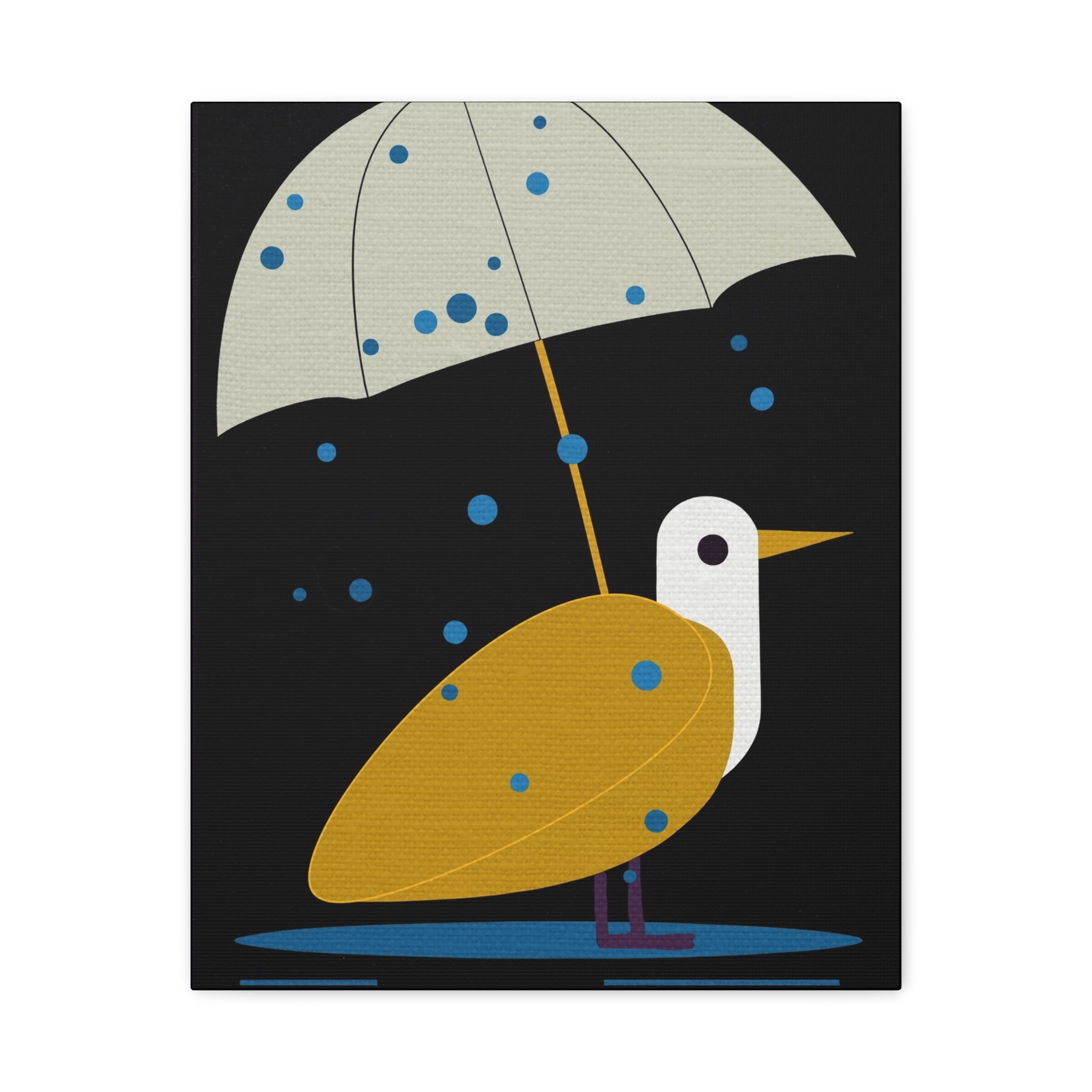 Midwest Modern Rainy Day Bird Print - Matte Canvas, Stretched, 1.25" - wall decor, fun art, modern, simple, graphic, bird, rain, umbrella