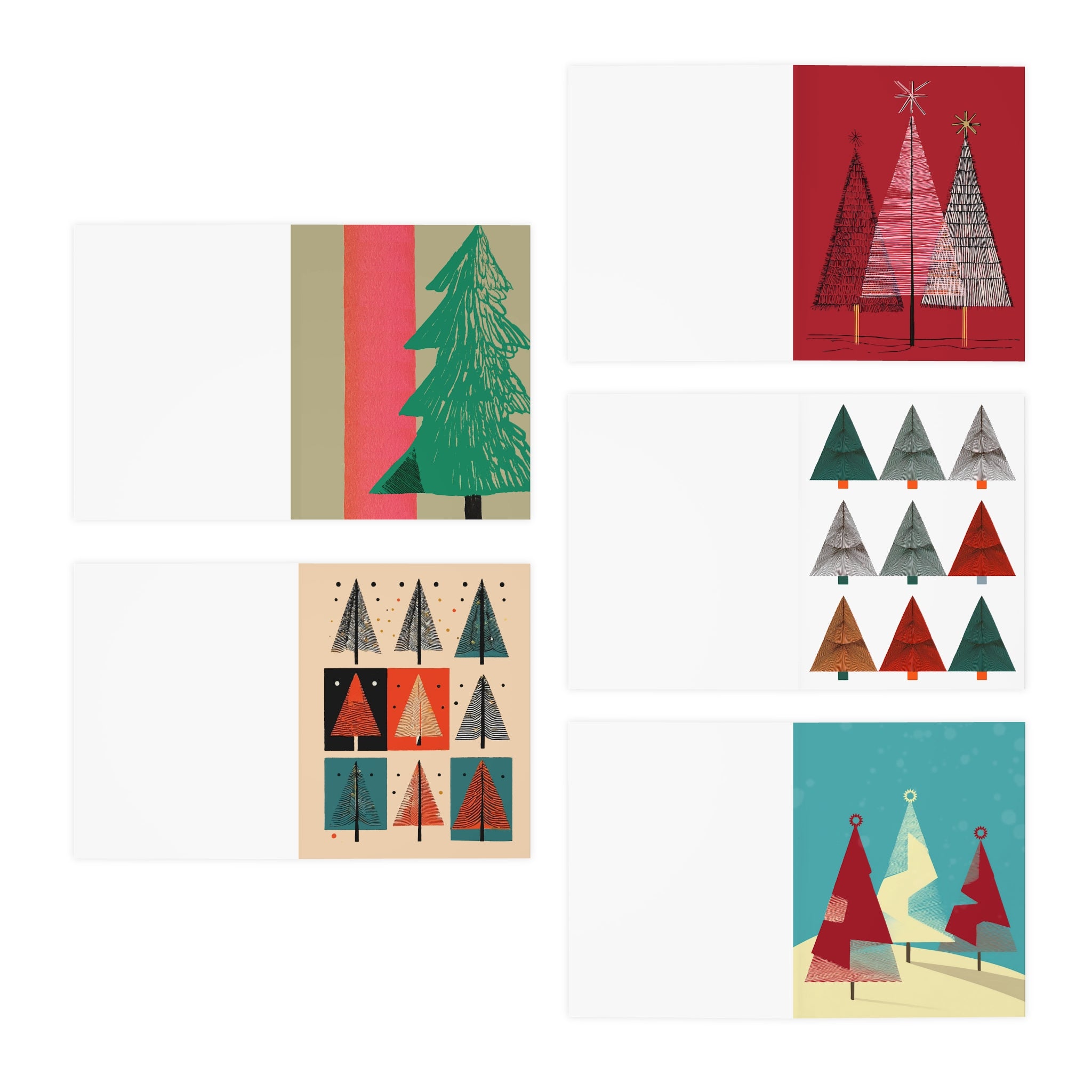 Festive Multi-Design Holiday Trees Greeting Card (5-Pack) - Christmas & Holiday Collection