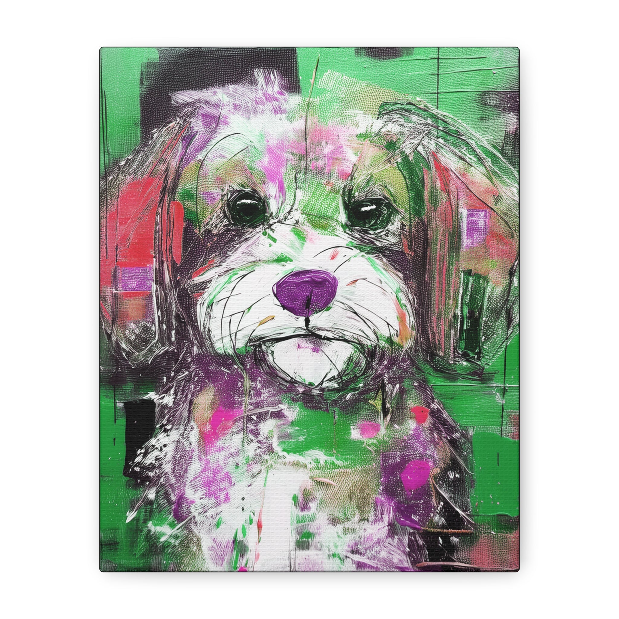 Midwest MCM Inspired Fluffy Pup Dog Collaborative Abstract Modern Art Print - Matte Canvas, Stretched, 1.25"
