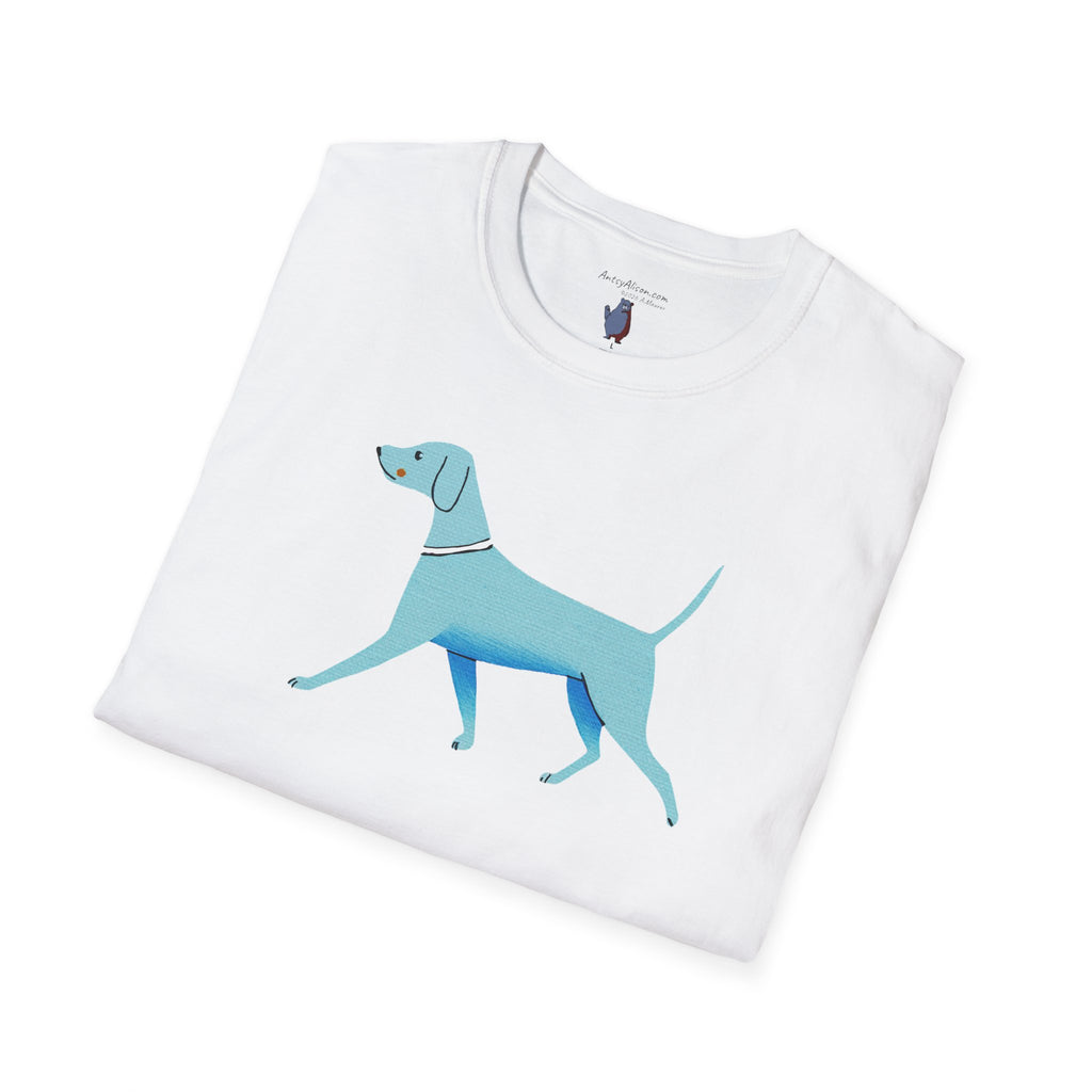 Midwest Modern Walking Blue Dog - 100% Cotton Graphic Tee - animal lovers, dogs, canines, blue