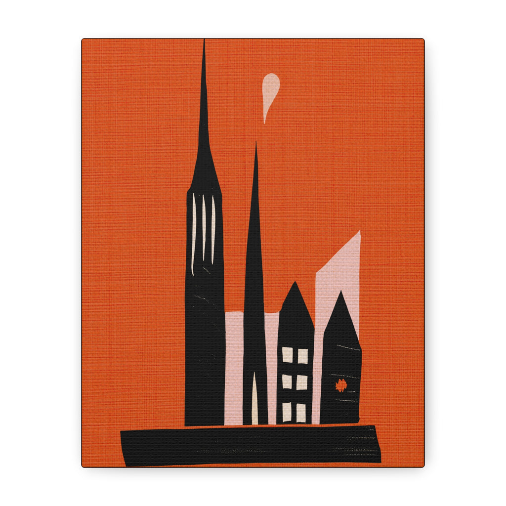 Midwest Modern Small Town Skyline in Orange - Matte Canvas, Stretched, 1.25"