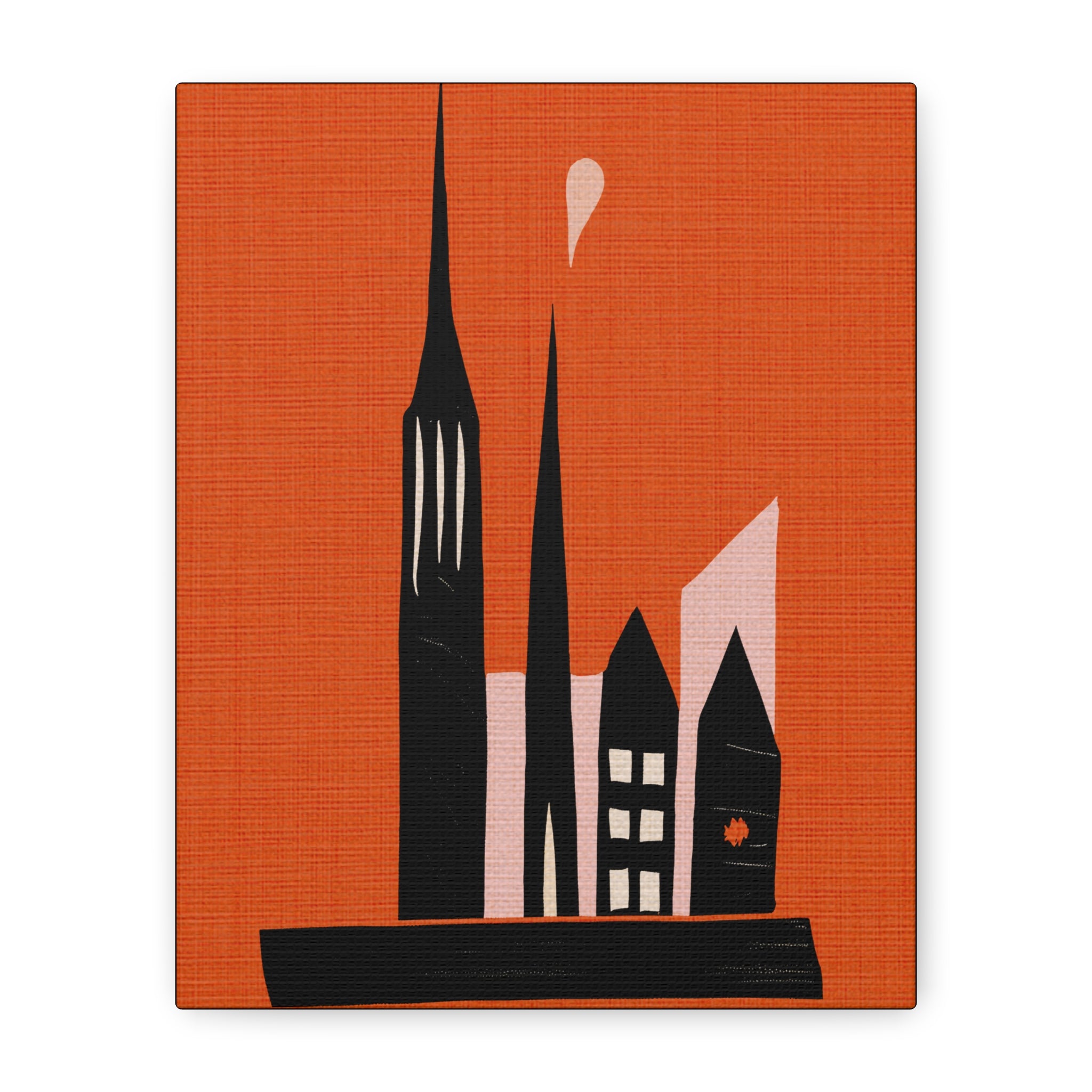 Midwest Modern Small Town Skyline in Orange - Matte Canvas, Stretched, 1.25"