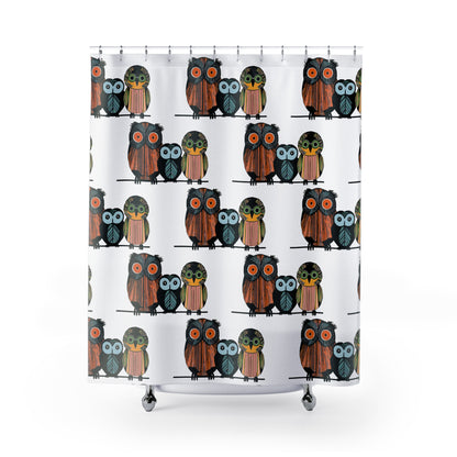 Mod Colorful Owl Owls Trio Graphic Art Shower Curtain