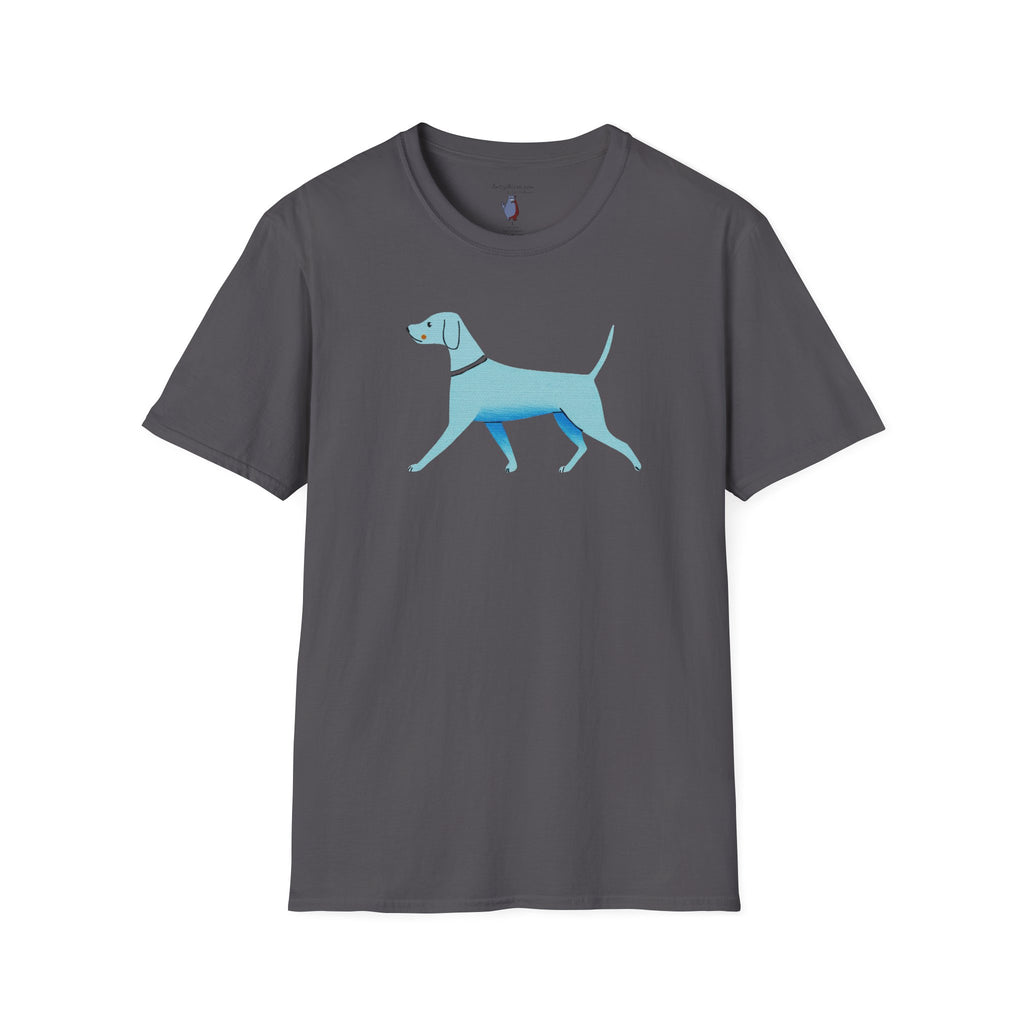 Midwest Modern Walking Blue Dog - 100% Cotton Graphic Tee - animal lovers, dogs, canines, blue
