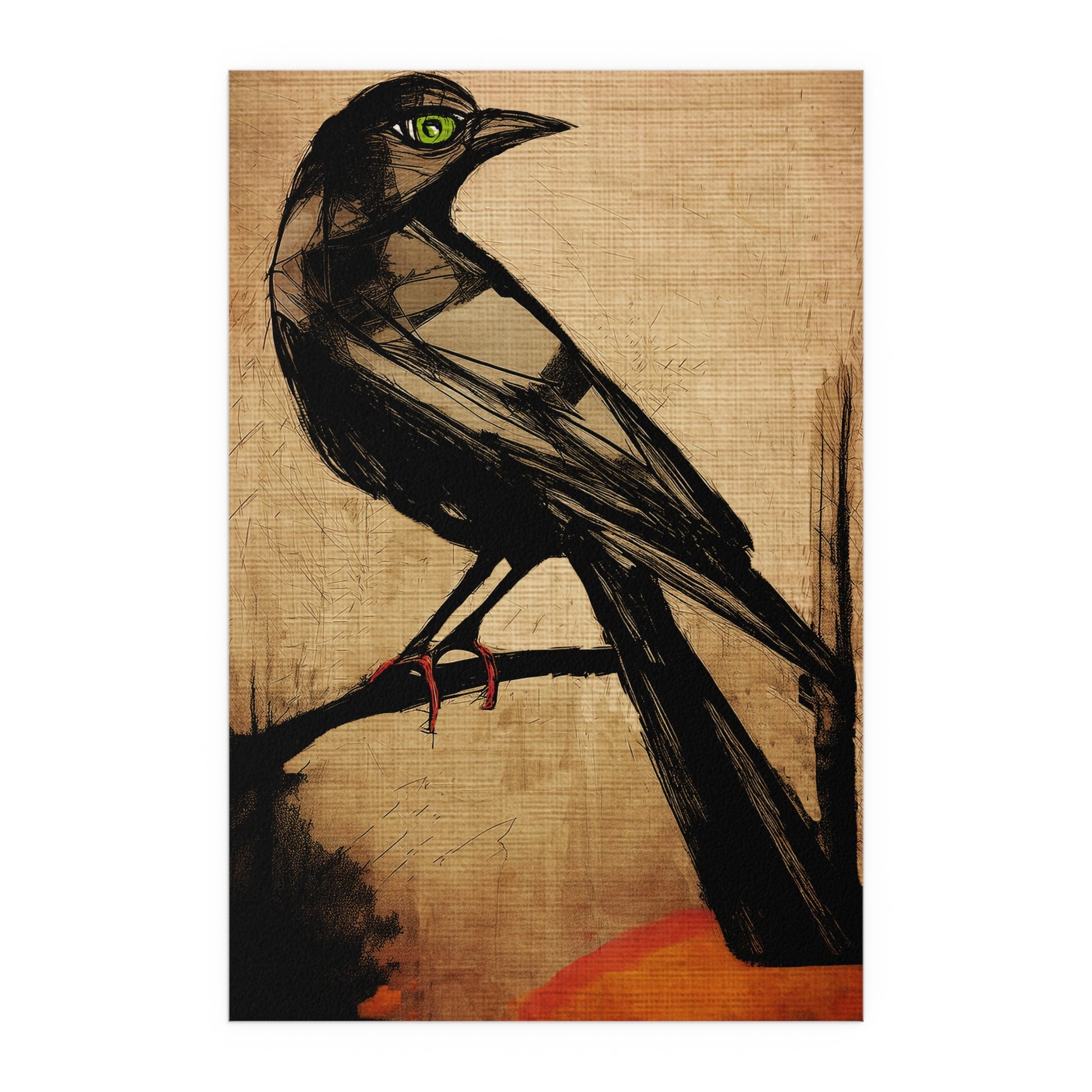Midwest Mod Moody Raven Seasonal Silk Poster, Indoor and Outdoor Decor, Unique Home Decor, Seasonal Decor, Halloween, Raven, Bird