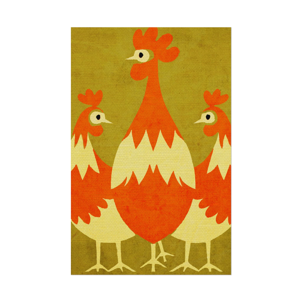 Midwest Modern Pop Art Chicken Trio Print Rolled Poster | Farmhouse Wall Art, Rustic Decor, Animal Print, Kitchen Decor, Gift For Chicken Lovers