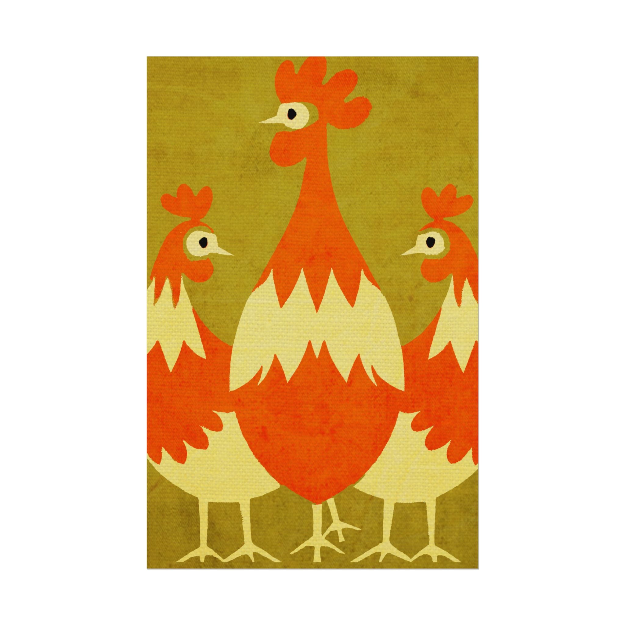 Midwest Modern Pop Art Chicken Trio Print Rolled Poster | Farmhouse Wall Art, Rustic Decor, Animal Print, Kitchen Decor, Gift For Chicken Lovers