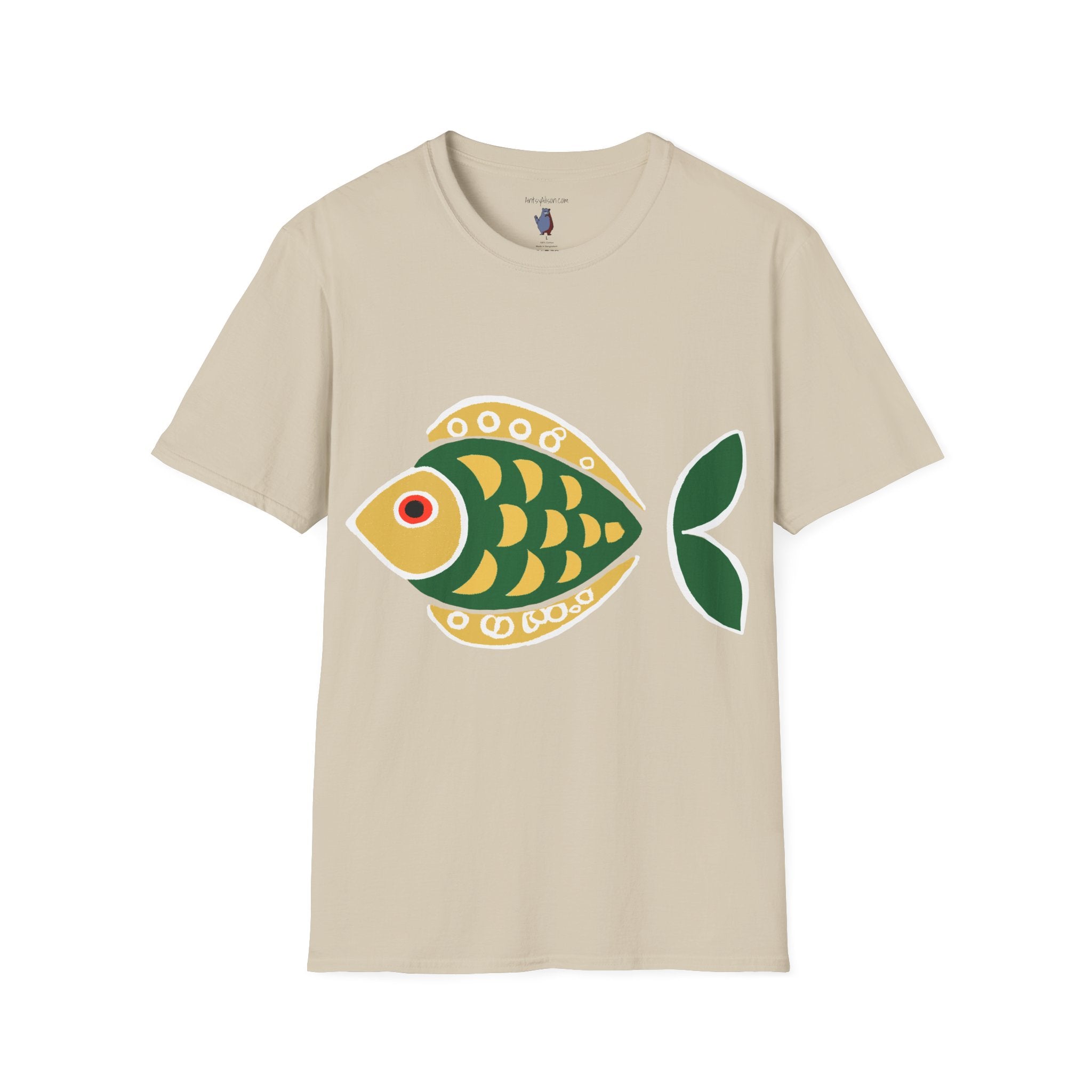 Retro Fish Graphic Art Tee - 100% Cotton T-Shirt