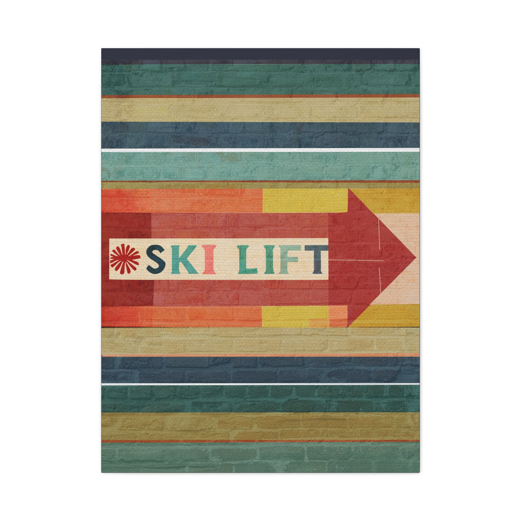 Midwest Mod Seasonal Winter Art Print Ski Lift Sign - Matte Canvas, Stretched, 1.25"