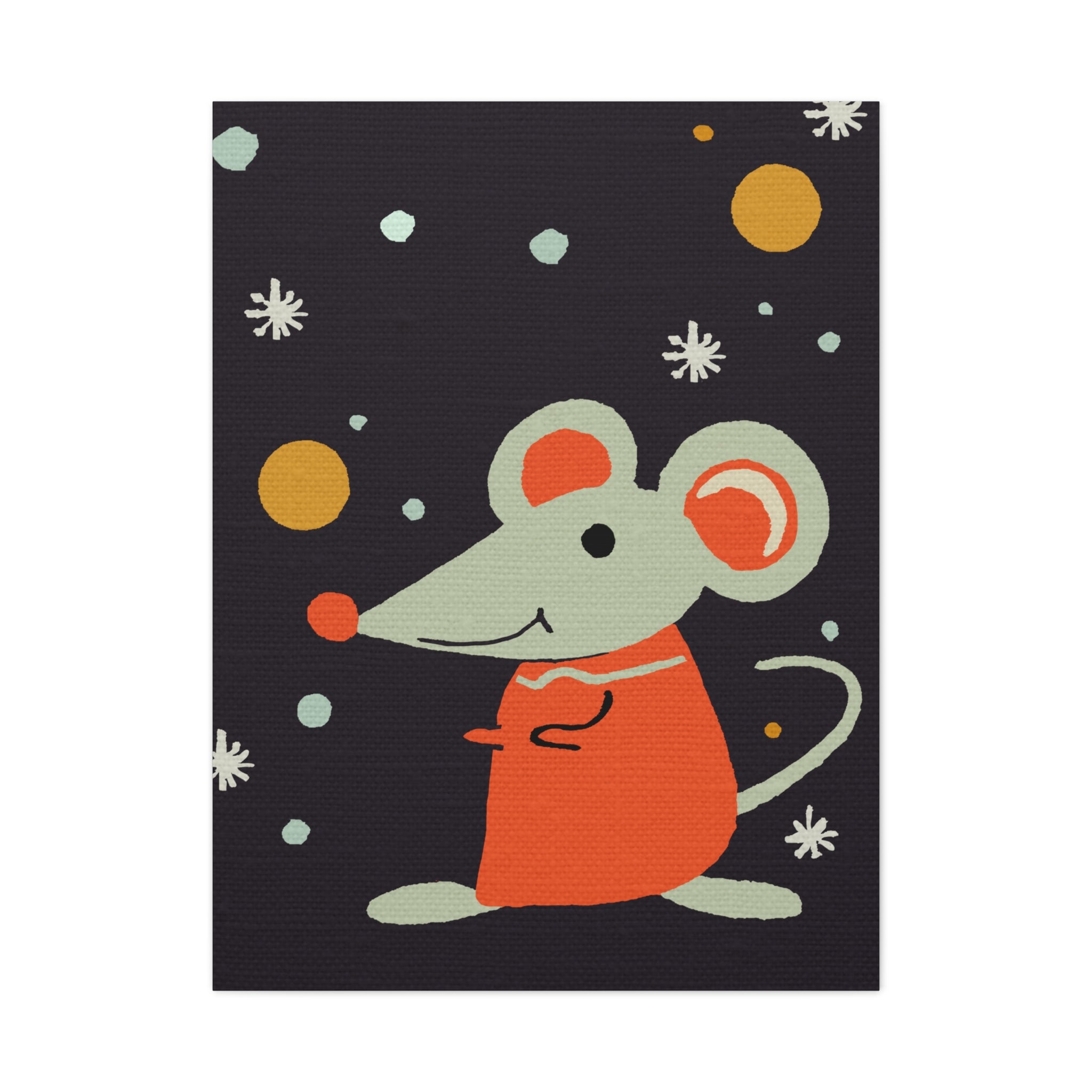 Midwest Mod Seasonal Winter Art Print Mouse in the Snow - Matte Canvas, Stretched, 1.25"