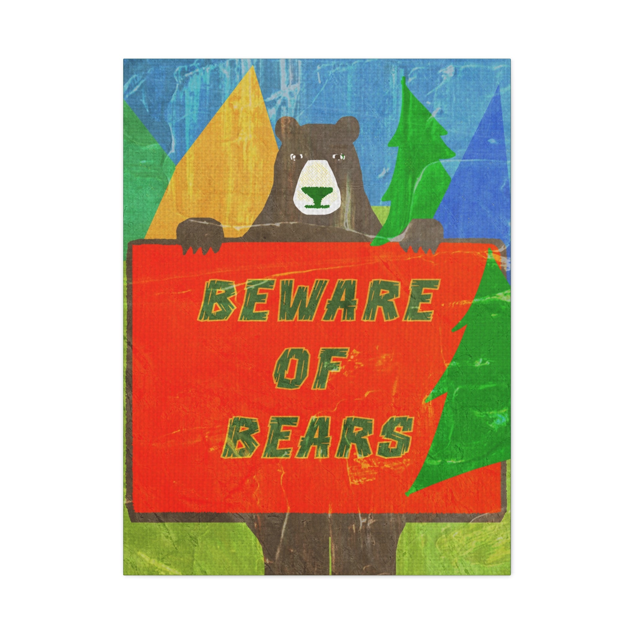 Midwest Modern Campy Beware of Bears Sign  Art Print - Matte Canvas, Stretched, 1.25" -  home decor, wall art, camp, cabin, cottage