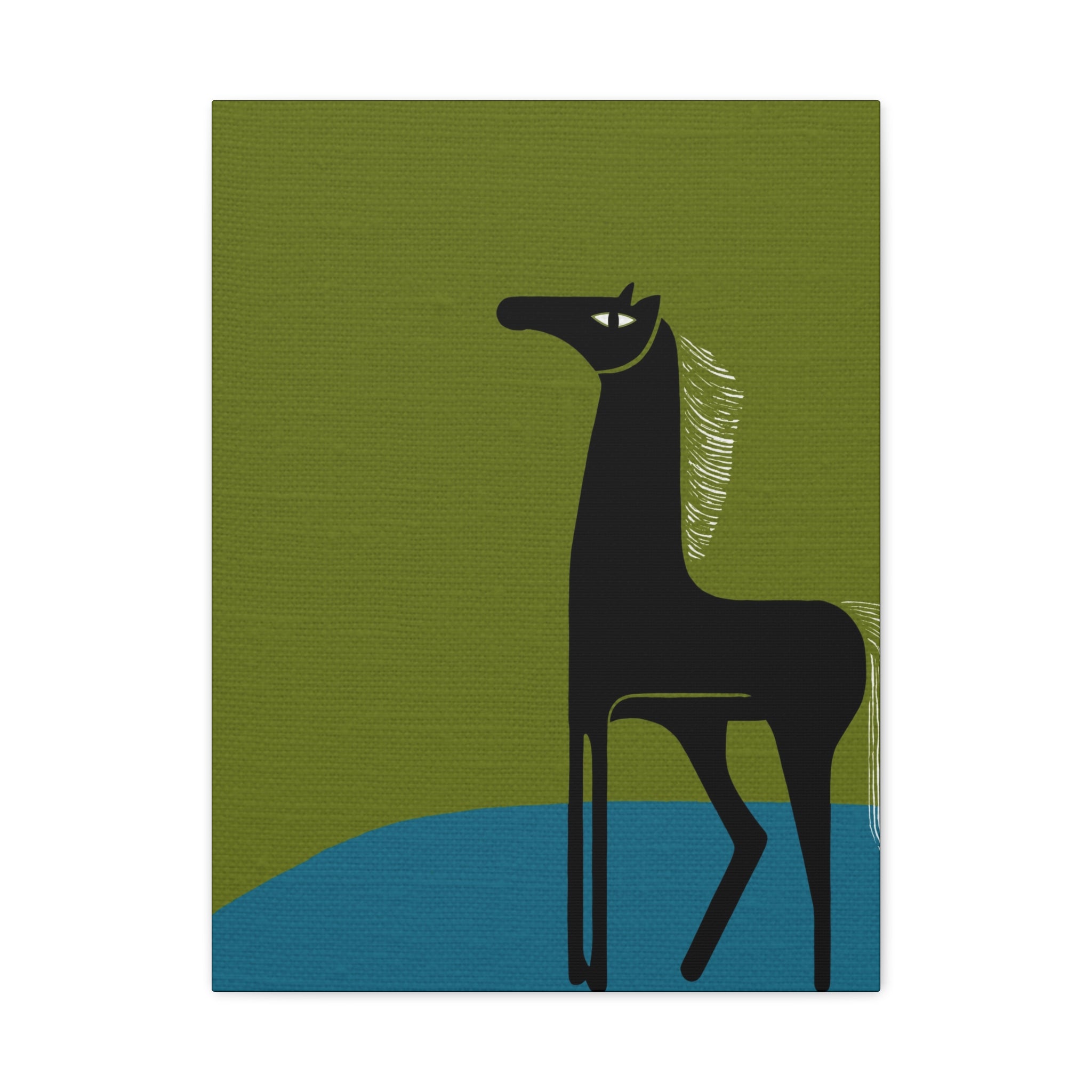 Midwest Modern Abstract Folk Art Black Horse Art - Matte Canvas, Stretched, 1.25" -  home decor, wall art, folk art, horse