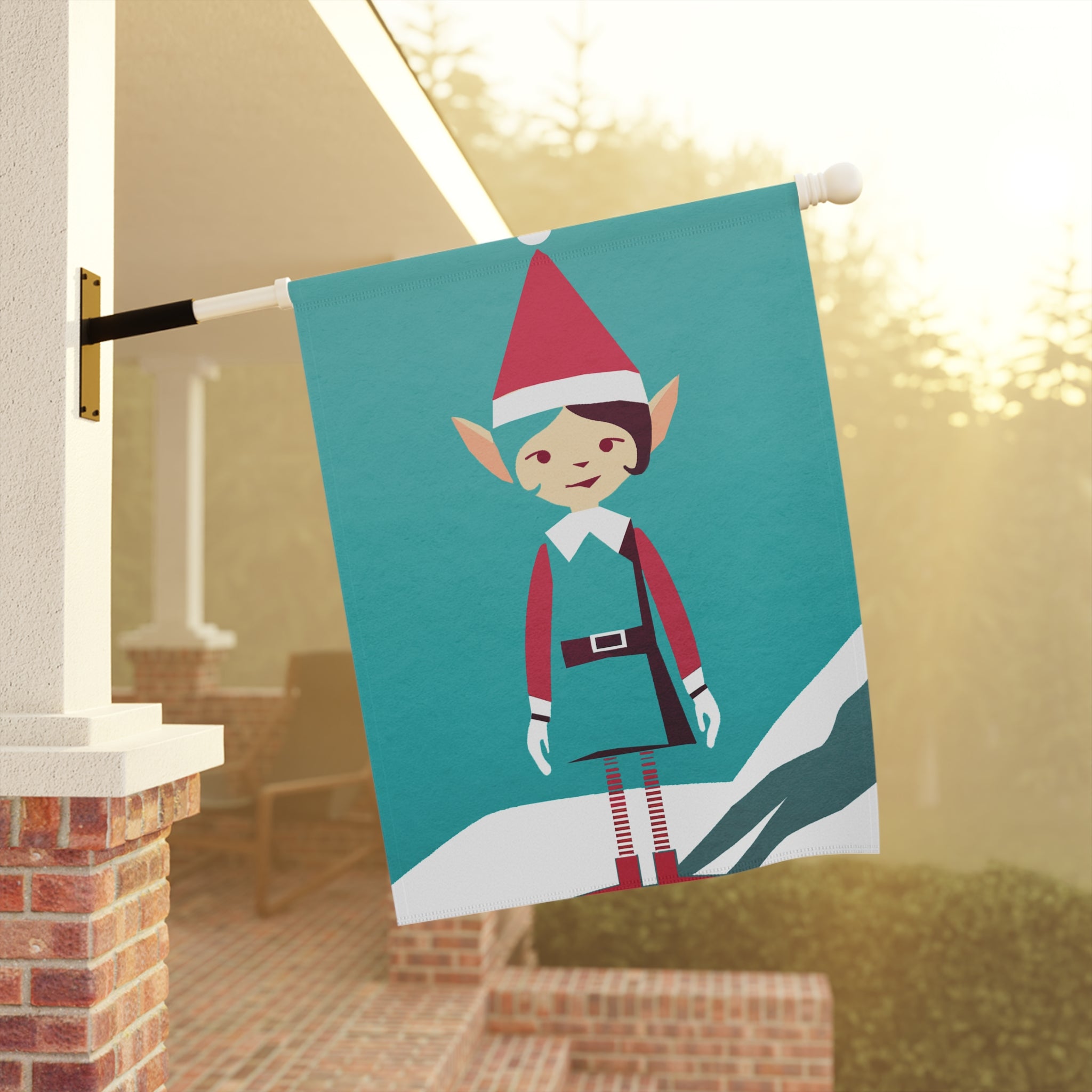 Seasonal Christmas Midwest Mod Solo Girl Elf Outdoor House Flag Garden Banner