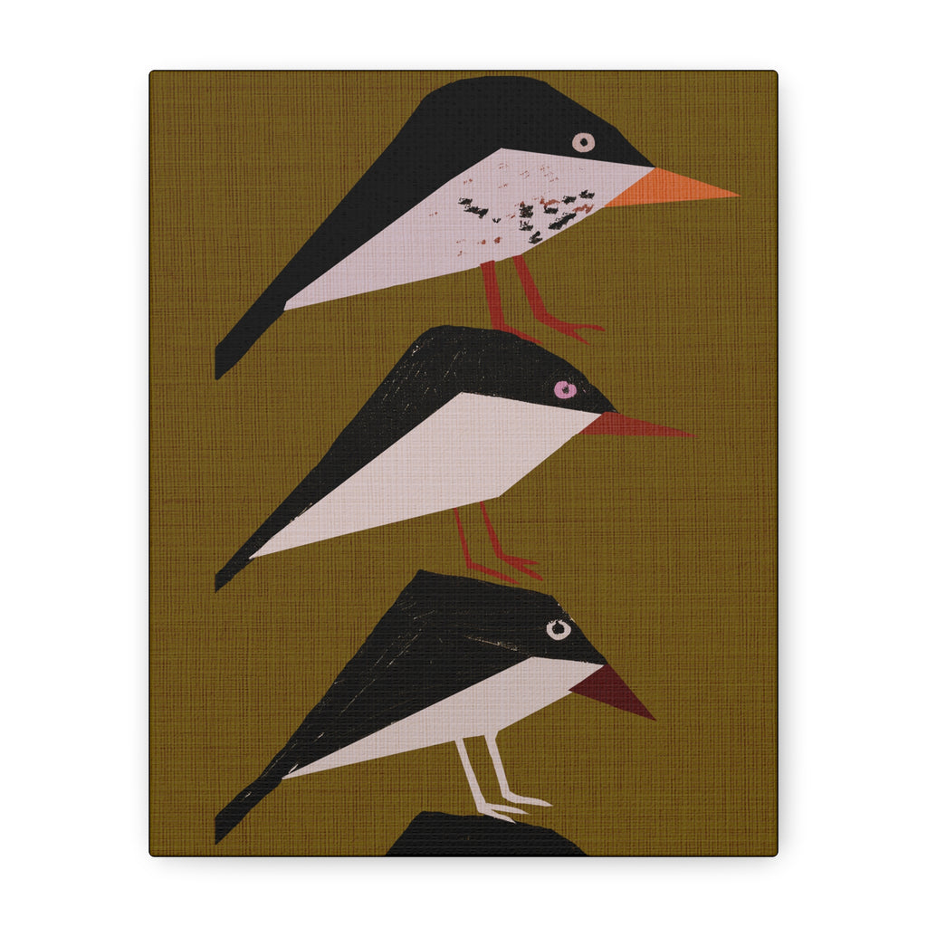 Midwest Modern Retro Stack of Birds In Yellow Art Print  - Matte Canvas, Stretched, 1.25"