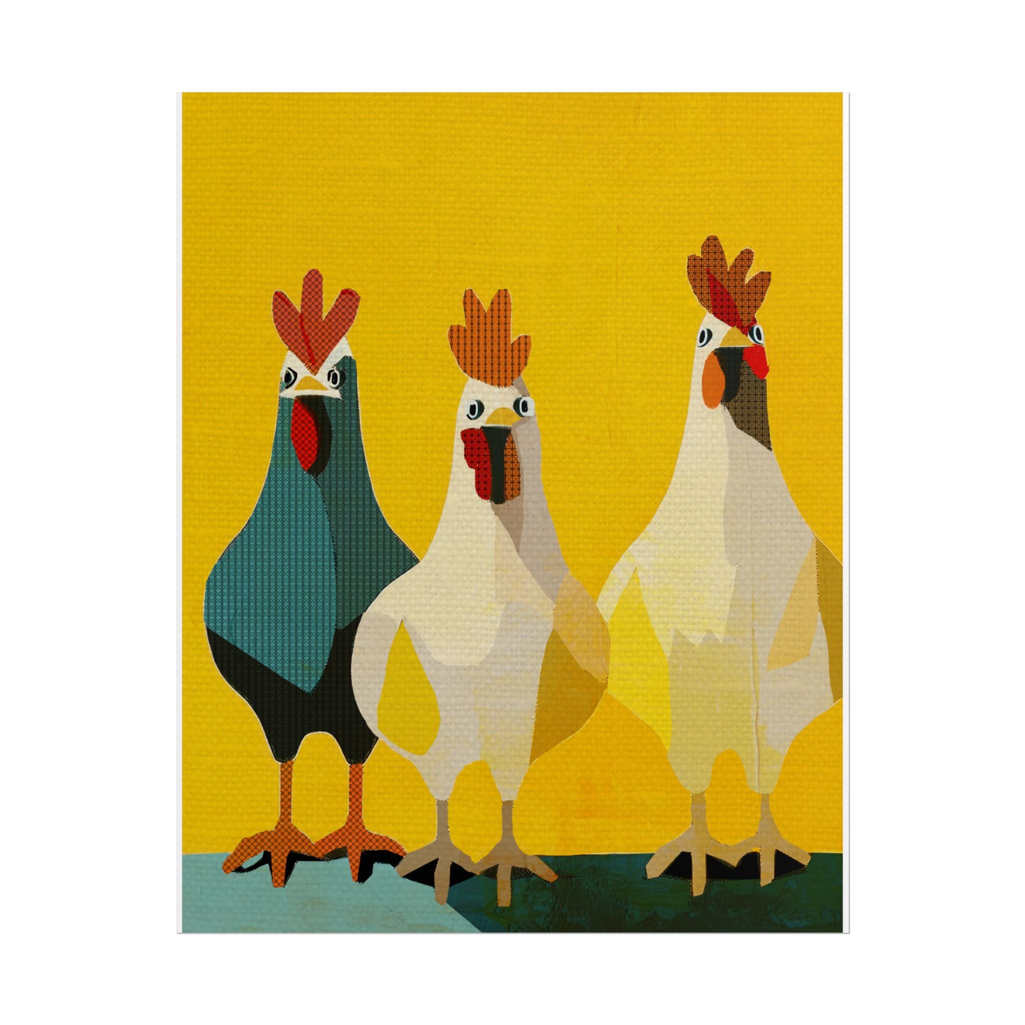 Midwest Modern Pop Art Chicken Trio Two Print Rolled Poster | Farmhouse Wall Art, Rustic Decor, Animal Print, Kitchen Decor, Gift For Chicken Lovers