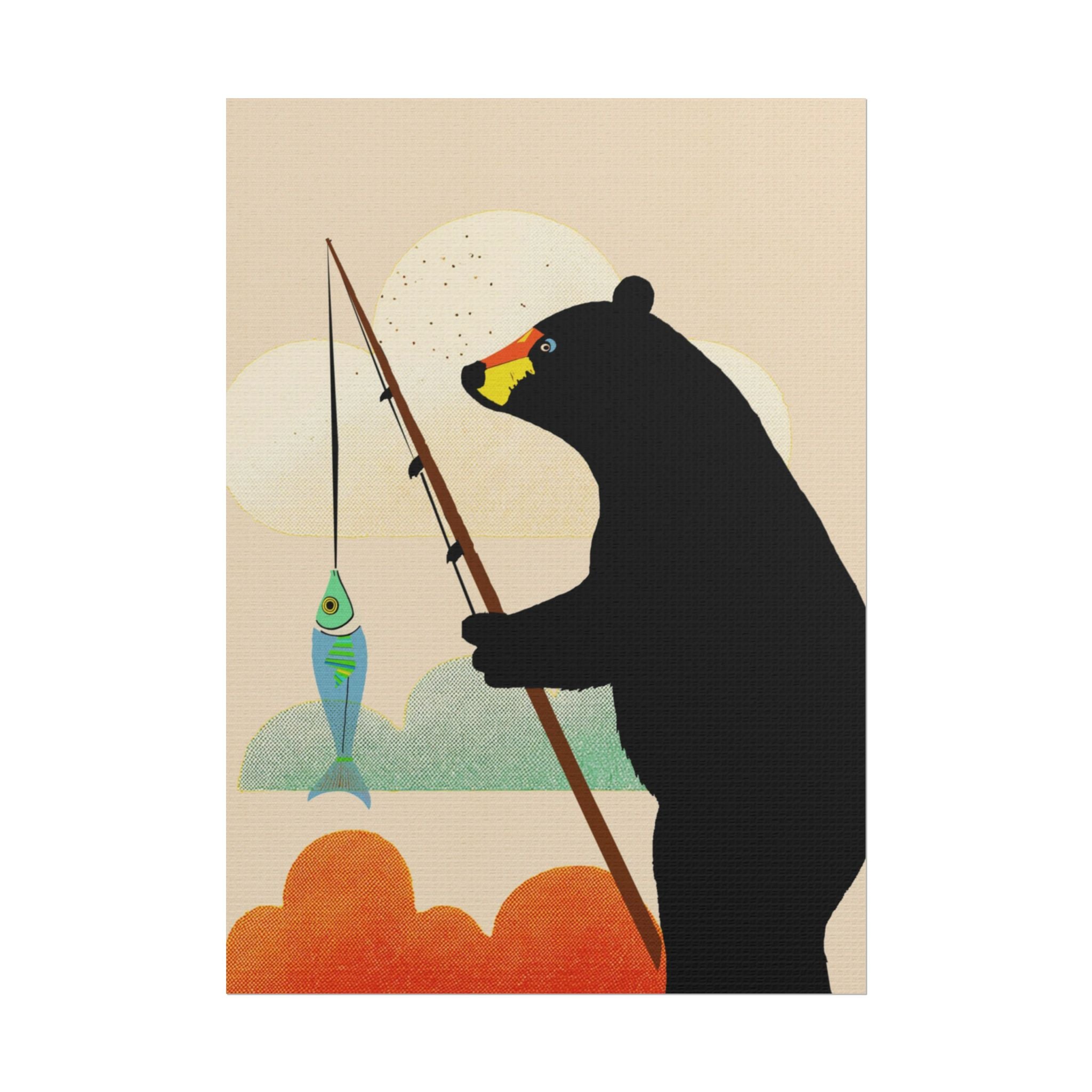 Fishing Bear with Catch Art Print Rolled Poster | Fishing, Bears
