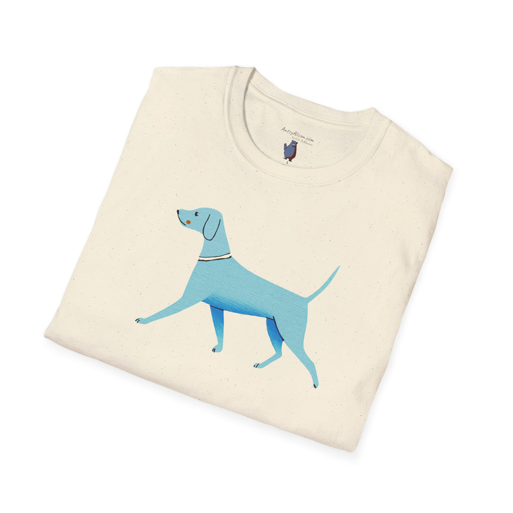 Midwest Modern Walking Blue Dog - 100% Cotton Graphic Tee - animal lovers, dogs, canines, blue