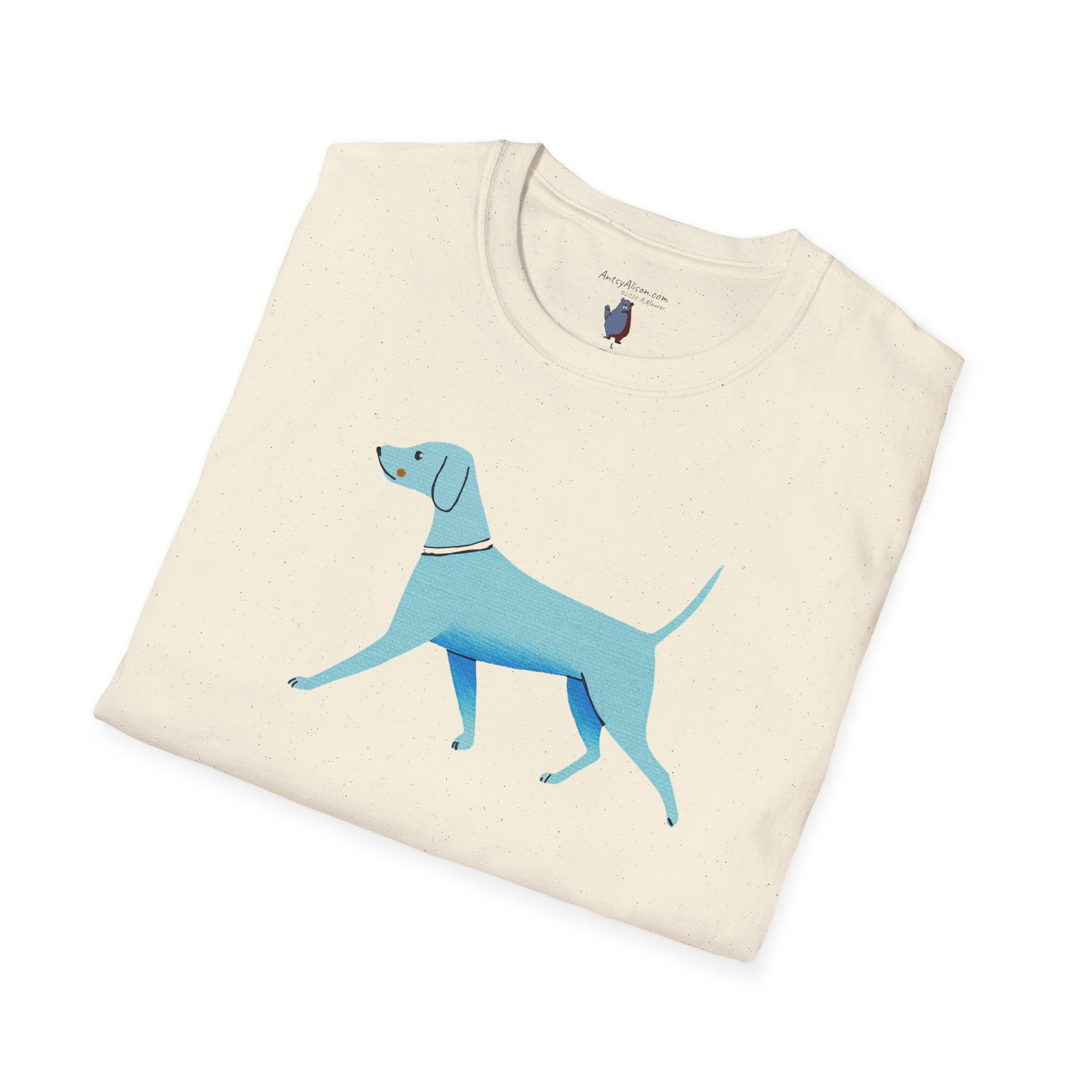 Midwest Modern Walking Blue Dog - 100% Cotton Graphic Tee - animal lovers, dogs, canines, blue