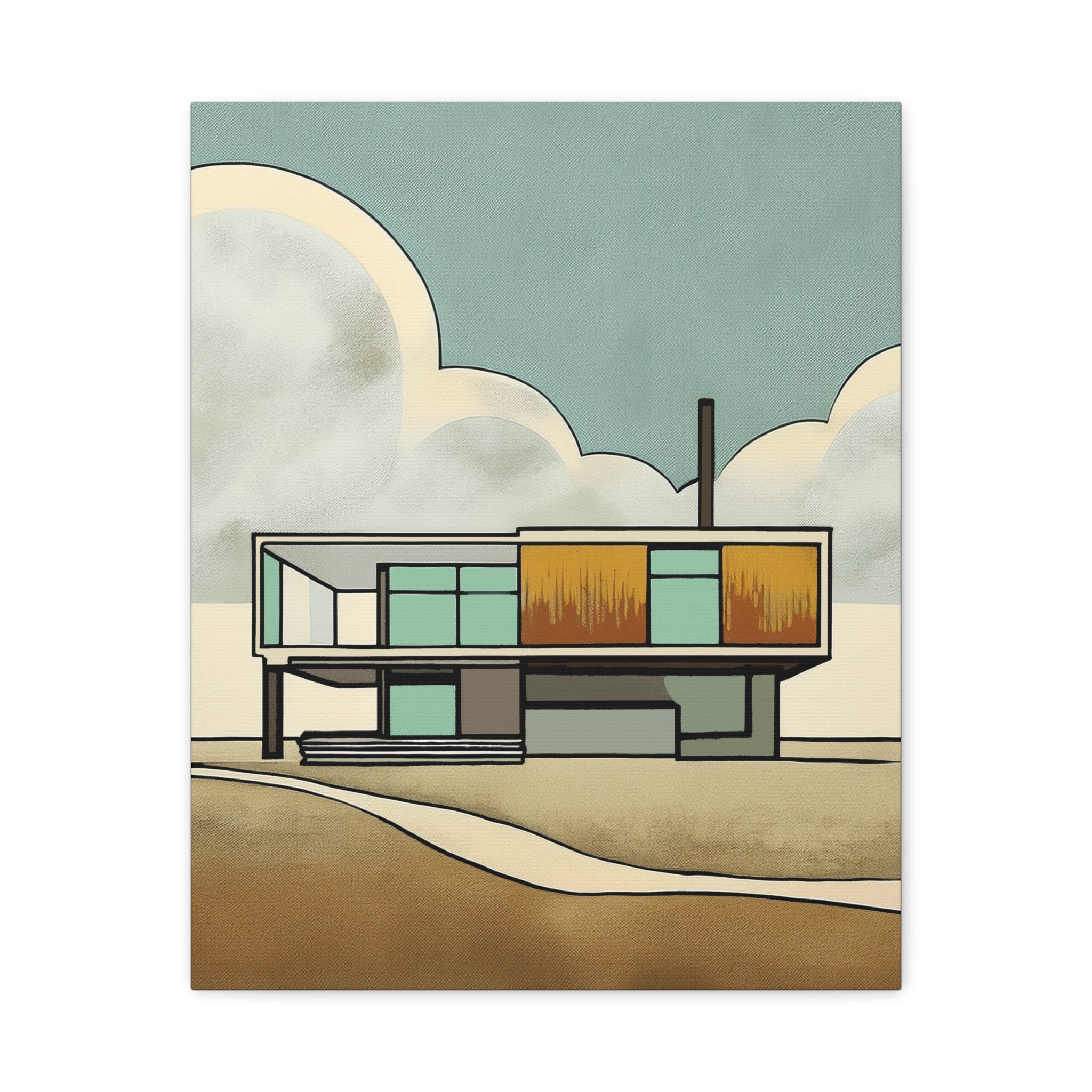 Mid Century Modern House on the Prairie - Matte Canvas, Stretched, 1.25"