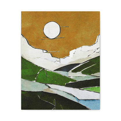 Mid Century Modern Inspired Prairie Landscape Graphic Art Print - Matte Canvas, Stretched, 1.25"