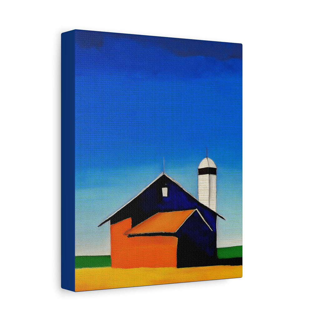Midwest Modern Prairie Pop Art Barn with Silo Landscape - Matte Canvas, Stretched, 1.25"