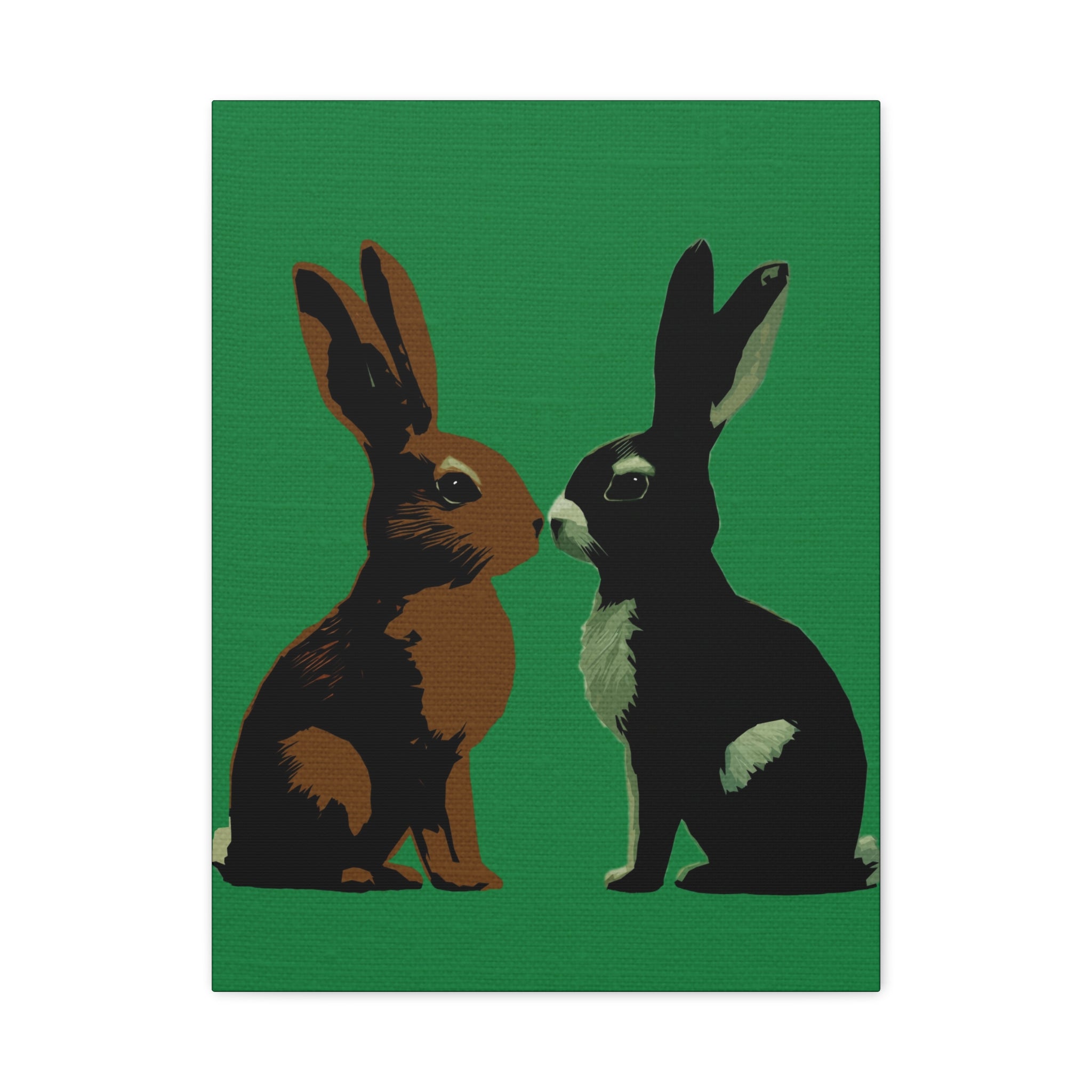 Midwest Modern Kissing Bunnies Print - Matte Canvas, Stretched, 1.25" -  home decor, wall art, nature, bunny, rabbit, love