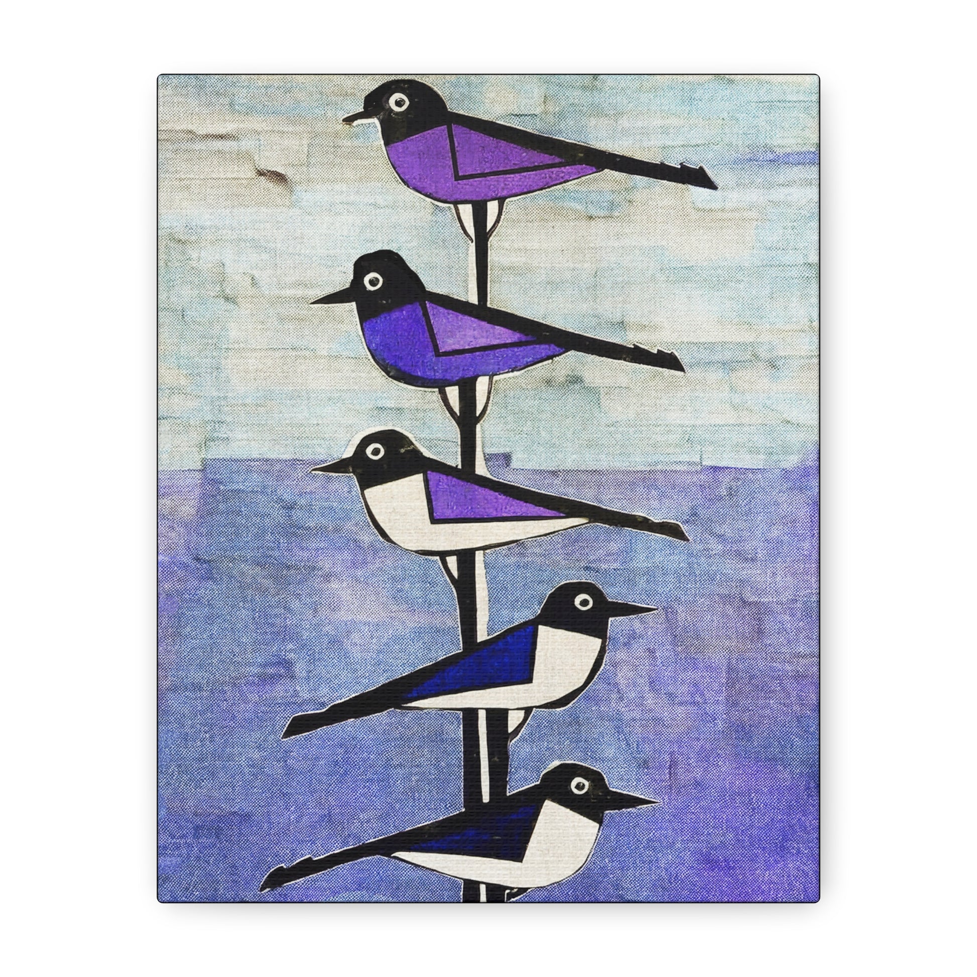Midwest Modern Purple Birds on a Wire Art Print  - Matte Canvas, Stretched, 1.25"