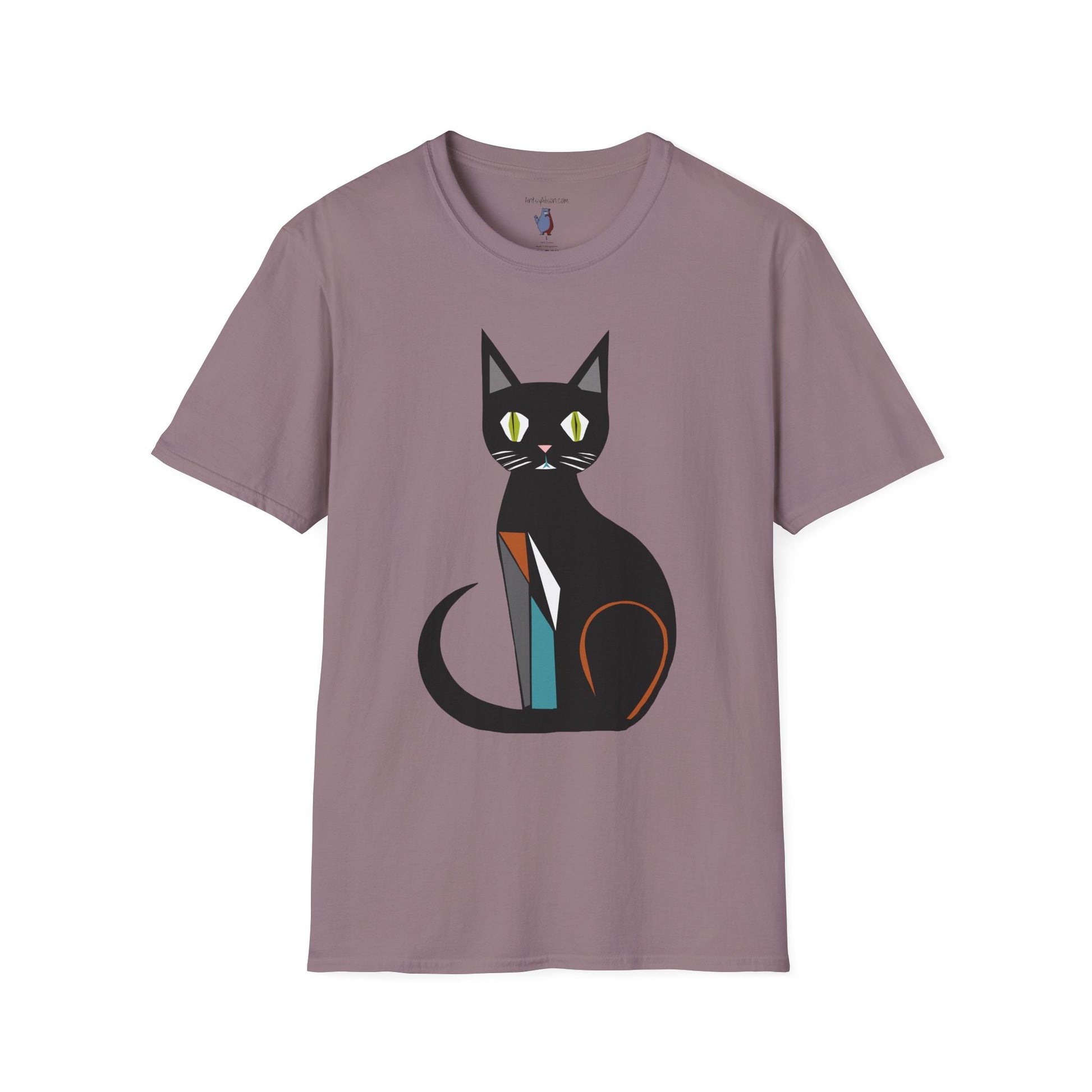 Modern Black Cat Graphic Art Tee - 100% Cotton T-Shirt