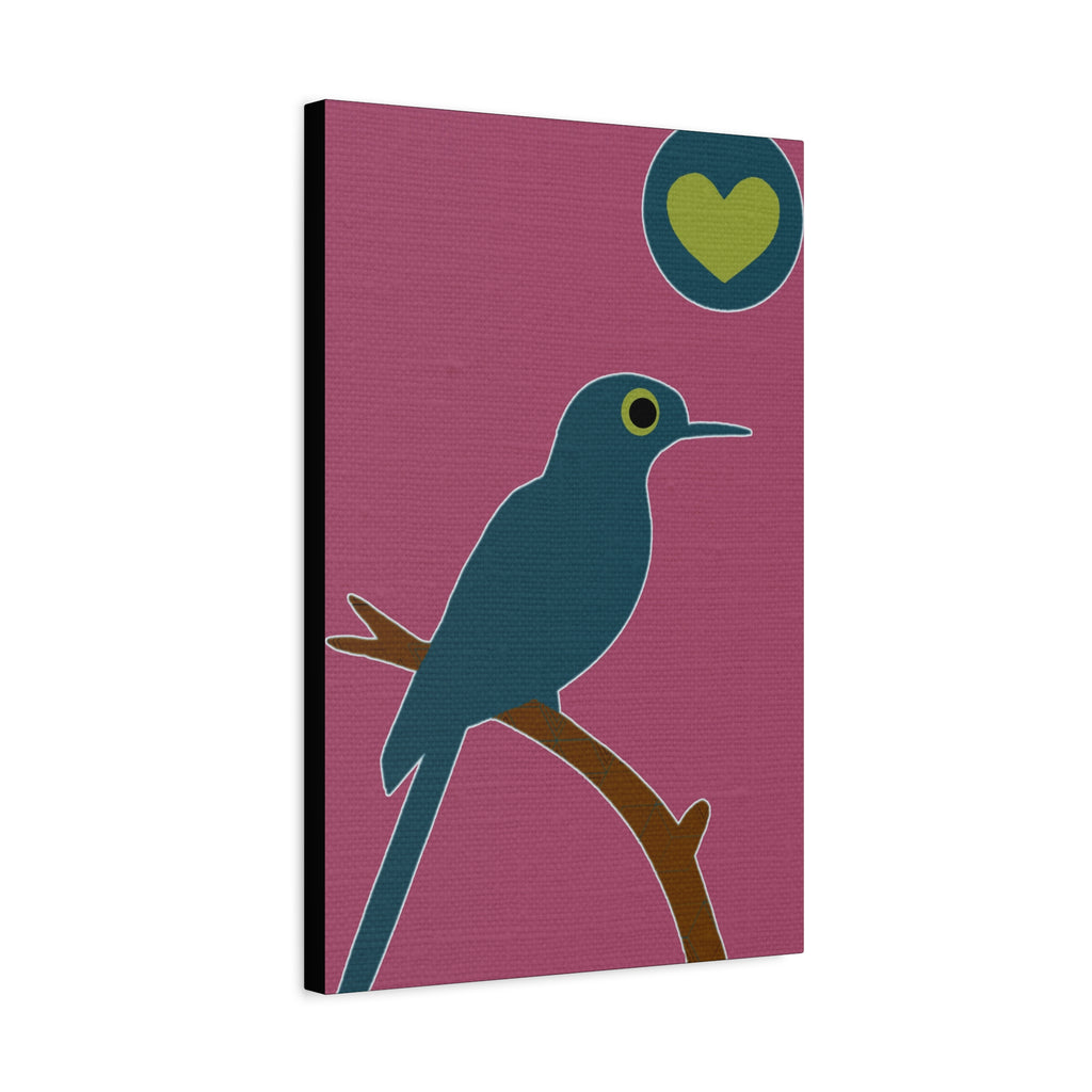 Midwest Modern Bird in Love Print - Matte Canvas, Stretched, 1.25" - wall decor, fun art, modern, simple, graphic, bird, pink, love