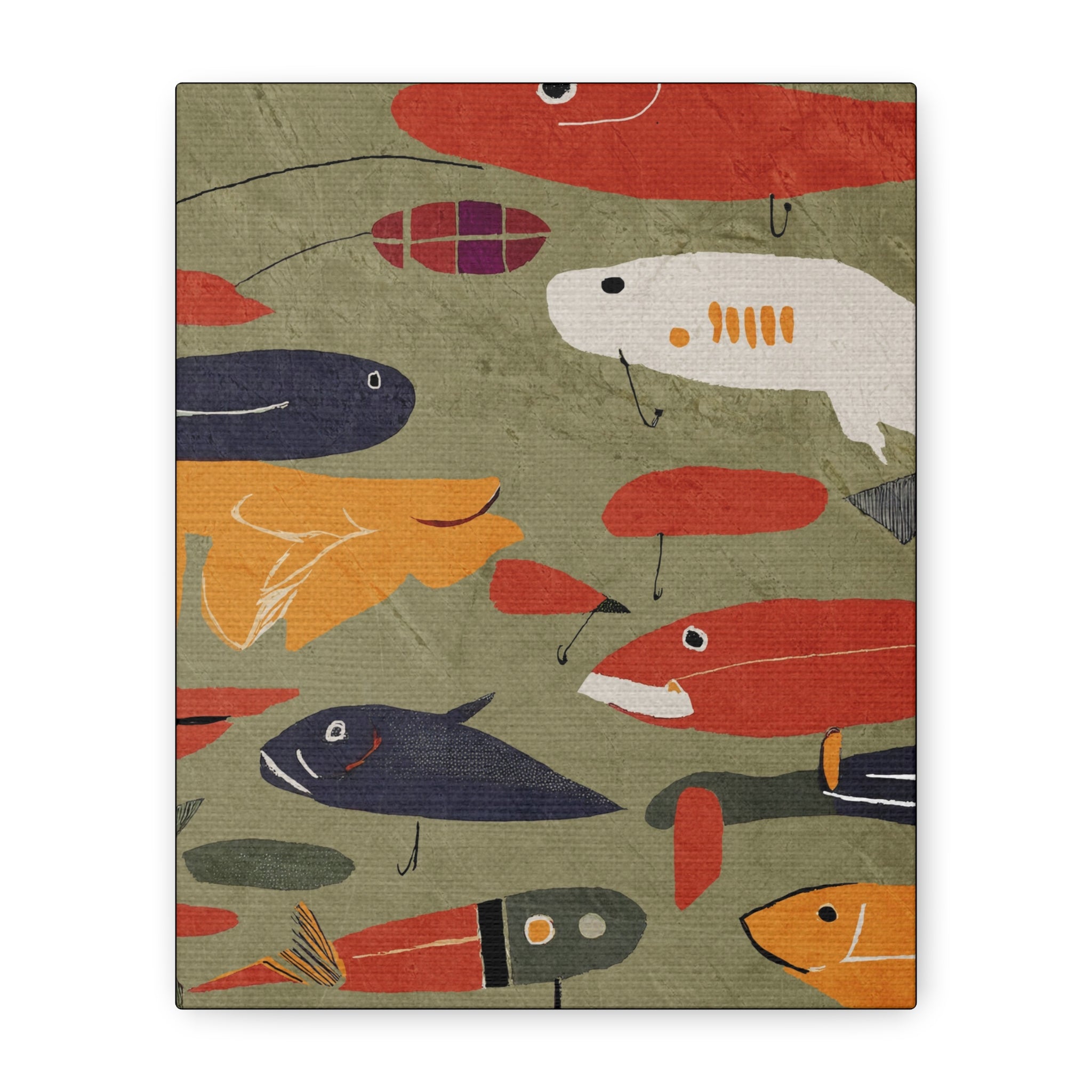 Vintage Fishing Lures #1 Cabin Pop Art Print - Matte Canvas, Stretched, 1.25" -  home decor, wall art, fishing, vintage, cabin, cottage, shabby