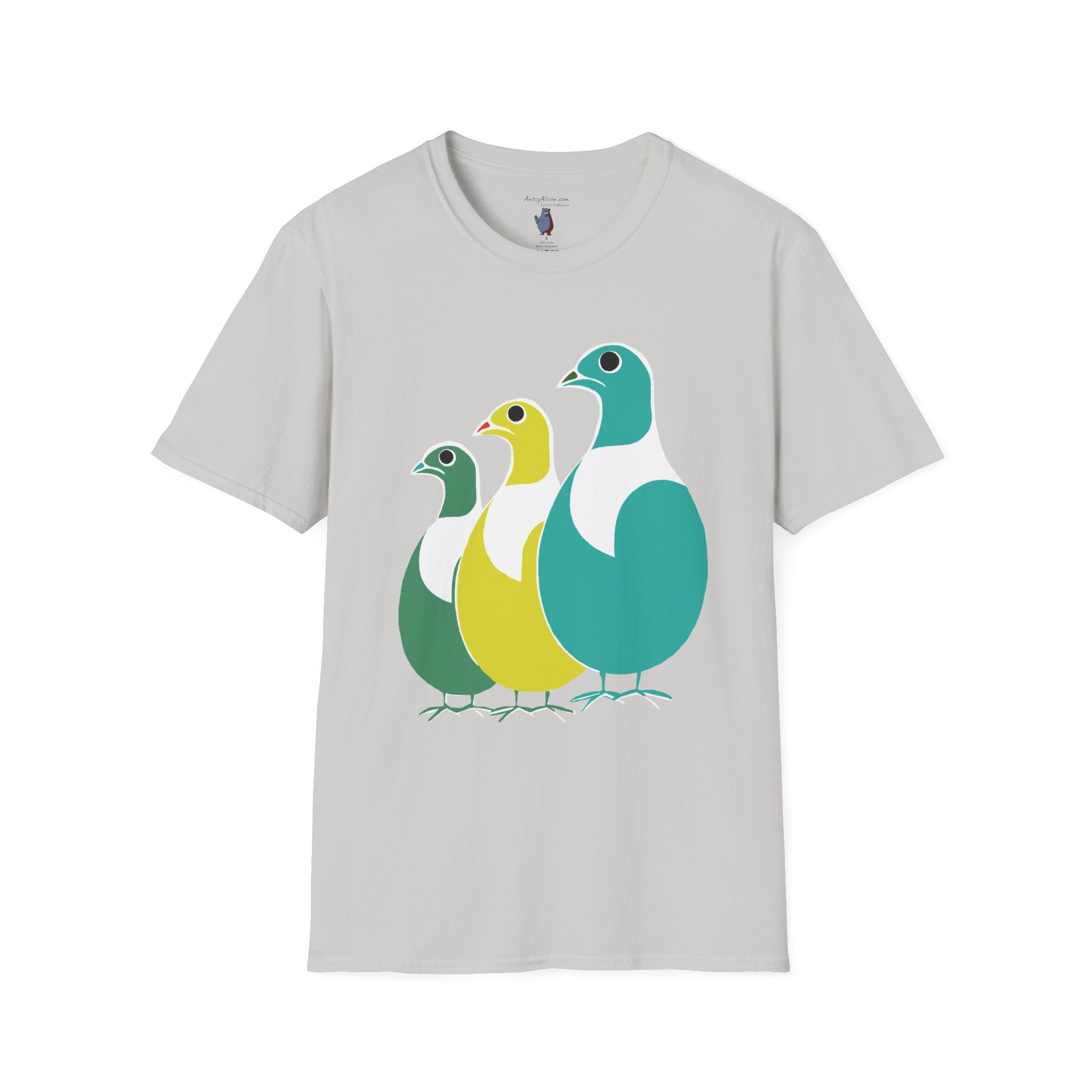 Midwest Modern Pop Art Partridge Trio in Blues - 100% Cotton Graphic Tee - animal lovers, cute, partridge, bird
