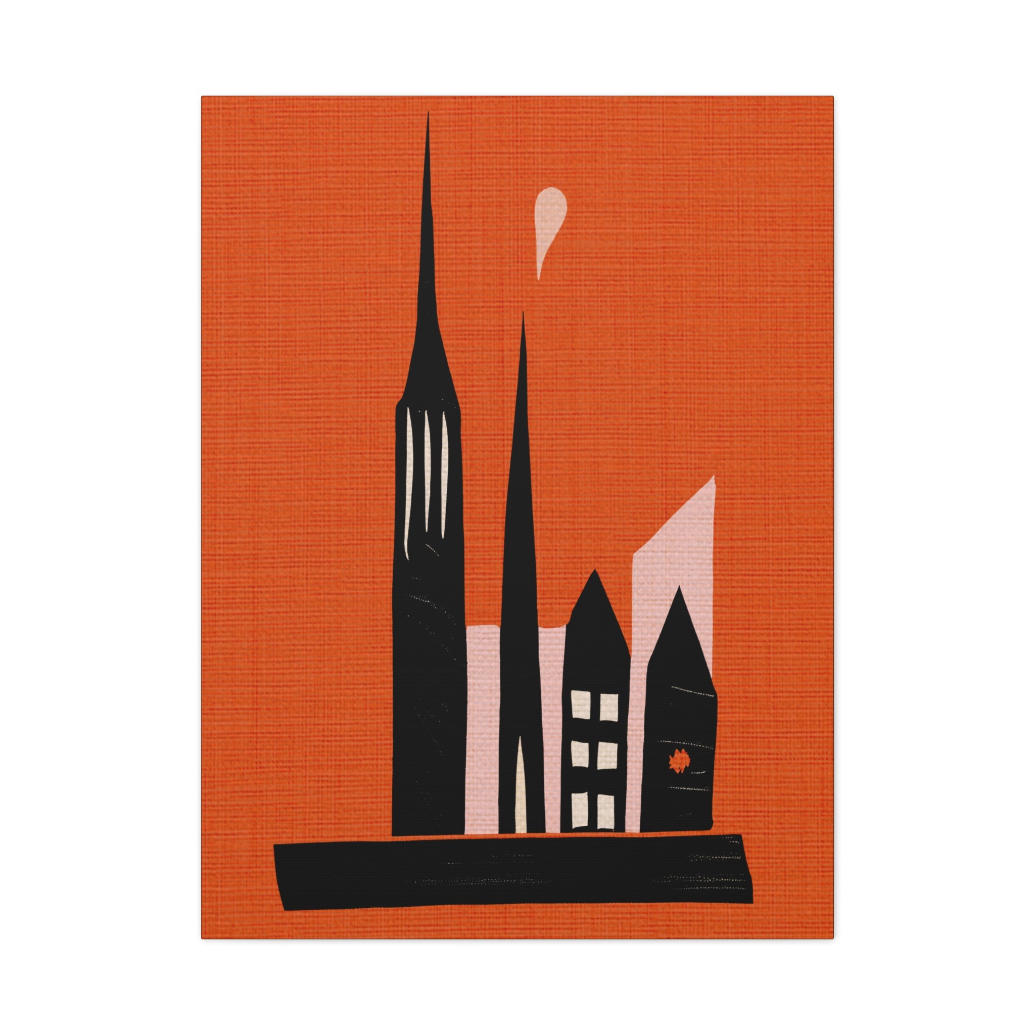 Midwest Modern Small Town Skyline in Orange - Matte Canvas, Stretched, 1.25"