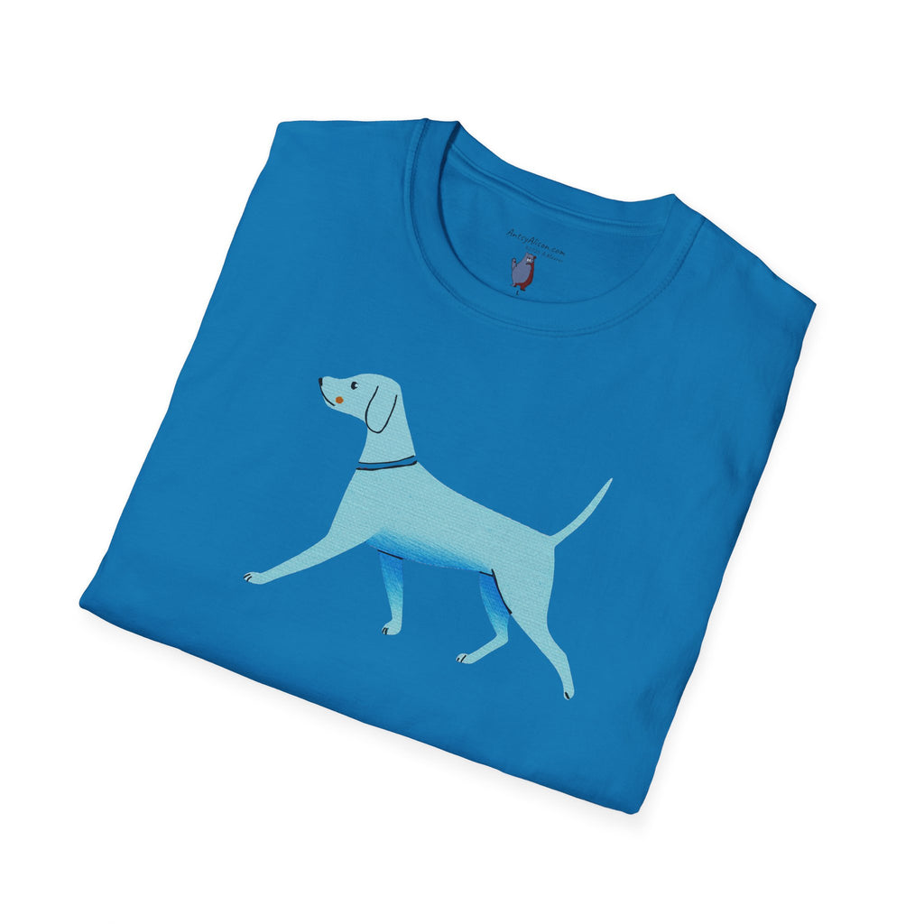 Midwest Modern Walking Blue Dog - 100% Cotton Graphic Tee - animal lovers, dogs, canines, blue