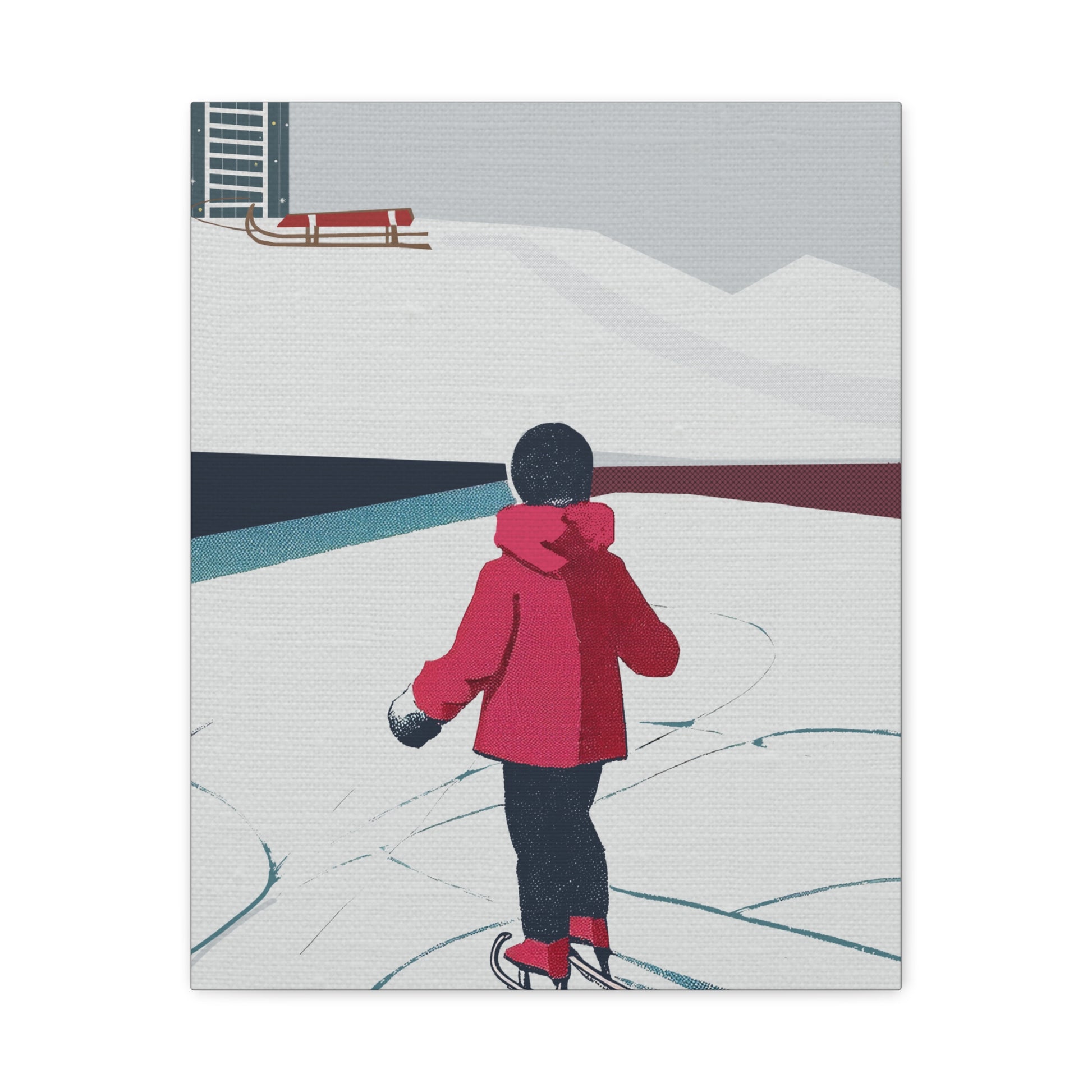 Midwest Mod To Skate or To Sled Winter Art Print - Matte Canvas, Stretched, 1.25"