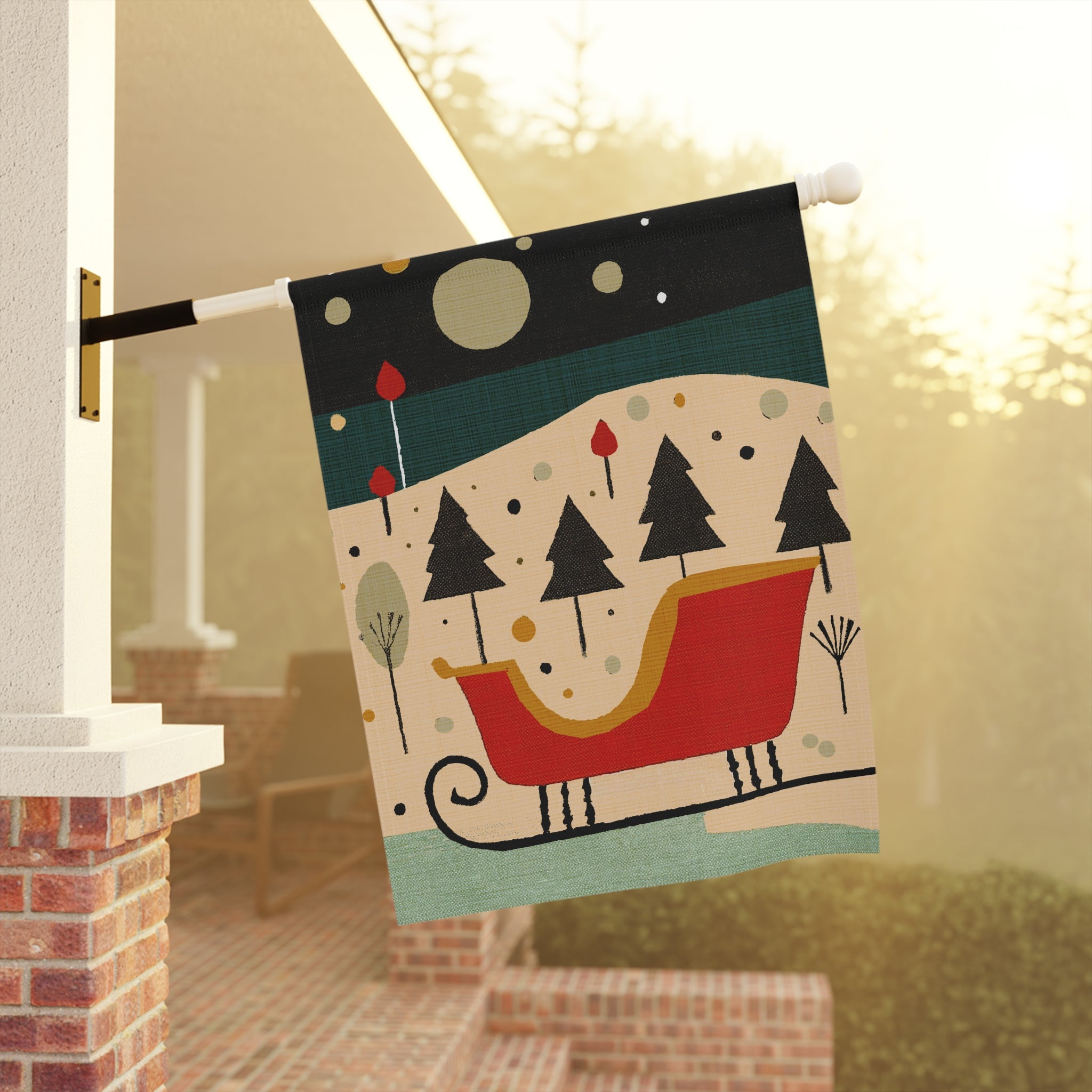 Seasonal Christmas Midwest Mod Magical Holiday Sleigh Outdoor House Flag Garden Banner