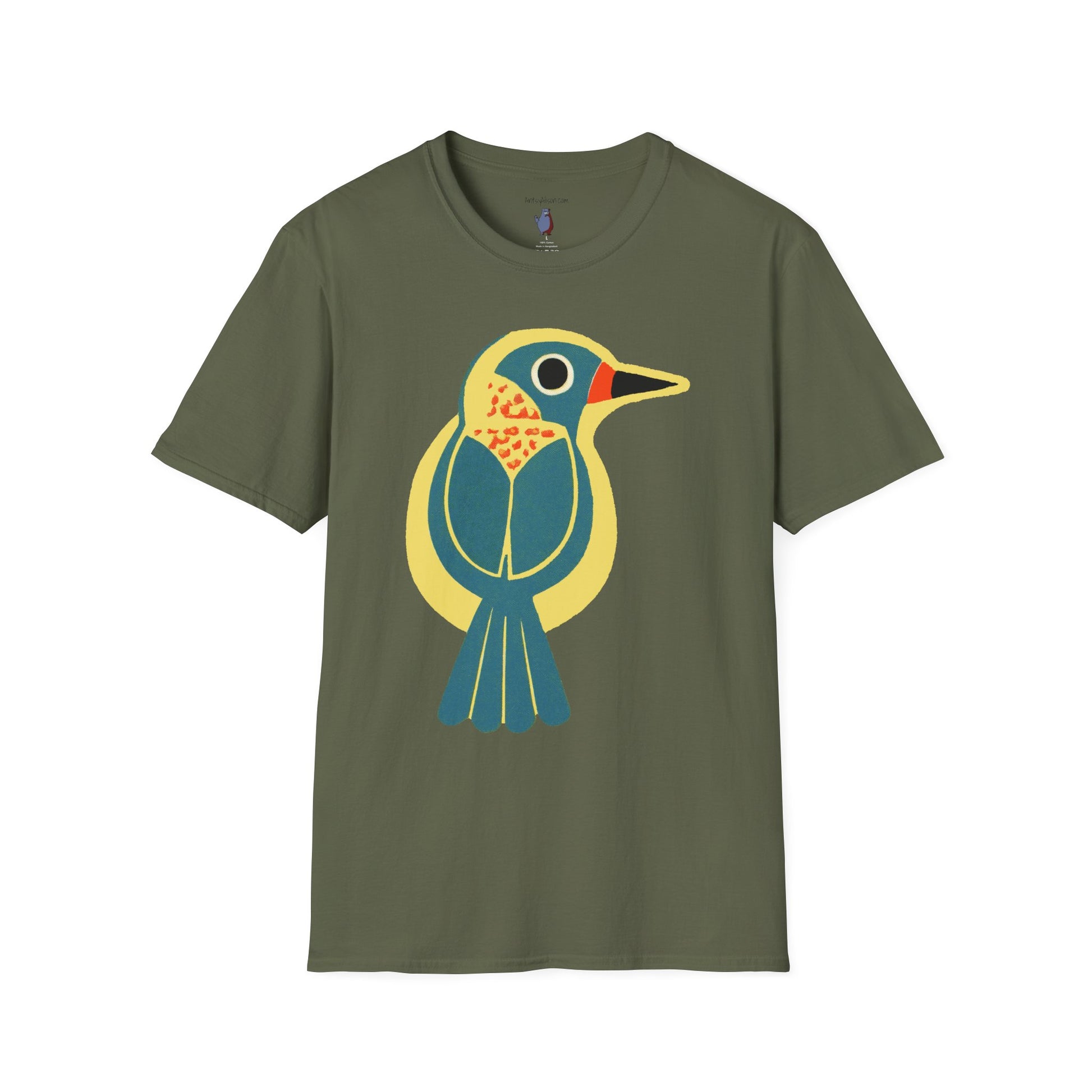 Retro BlueBird Graphic Art Tee - 100% Cotton T-Shirt